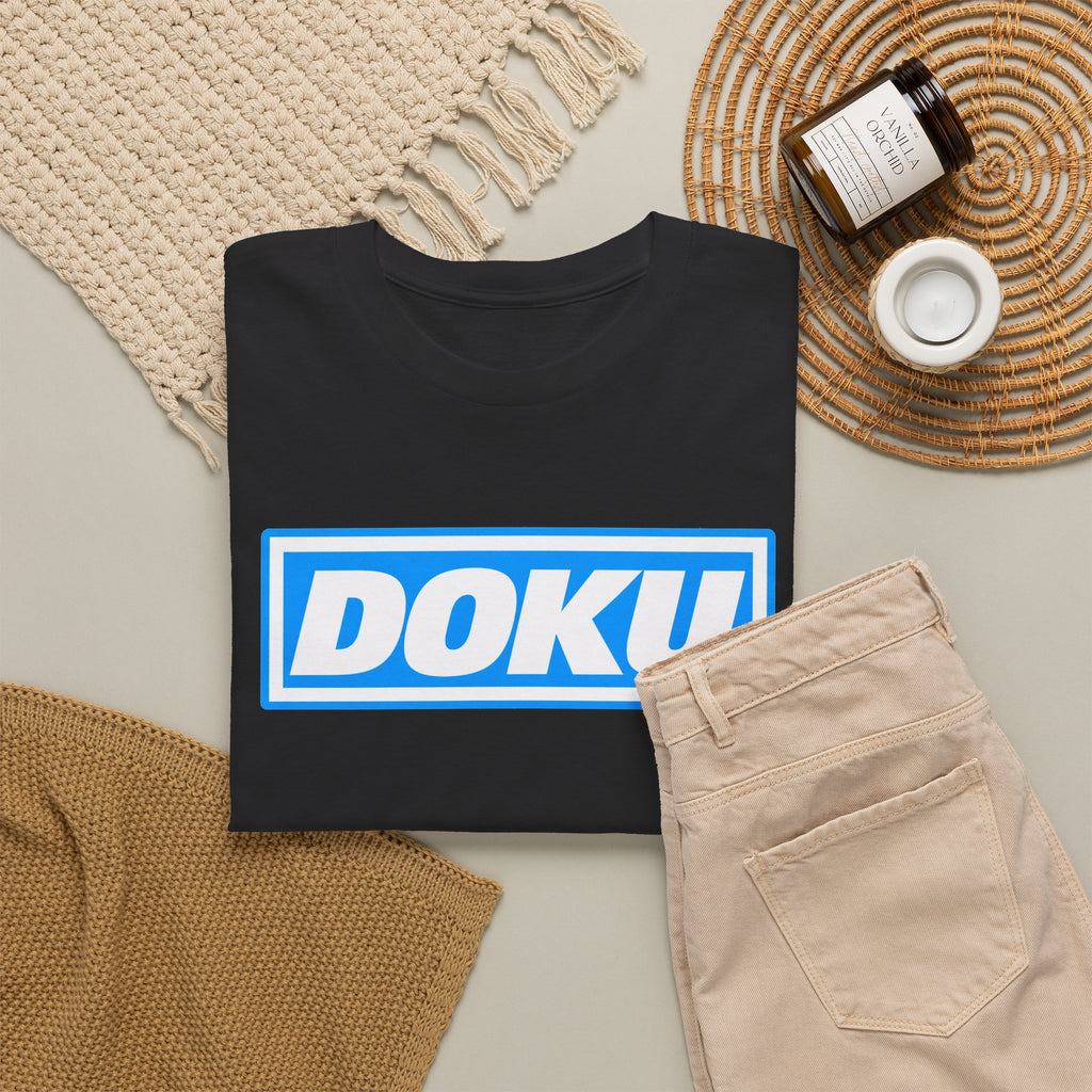 Doku Manchester City Player Logo Cotton Tee — Minimal Blue Box Graphic T-Shirt