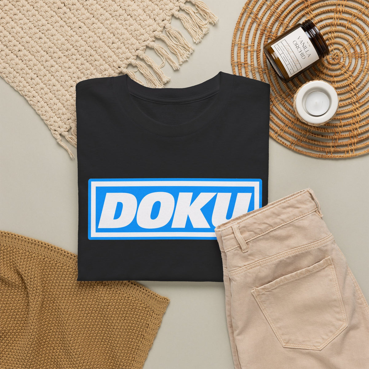 Doku Manchester City Player Logo Cotton Tee — Minimal Blue Box Graphic T-Shirt