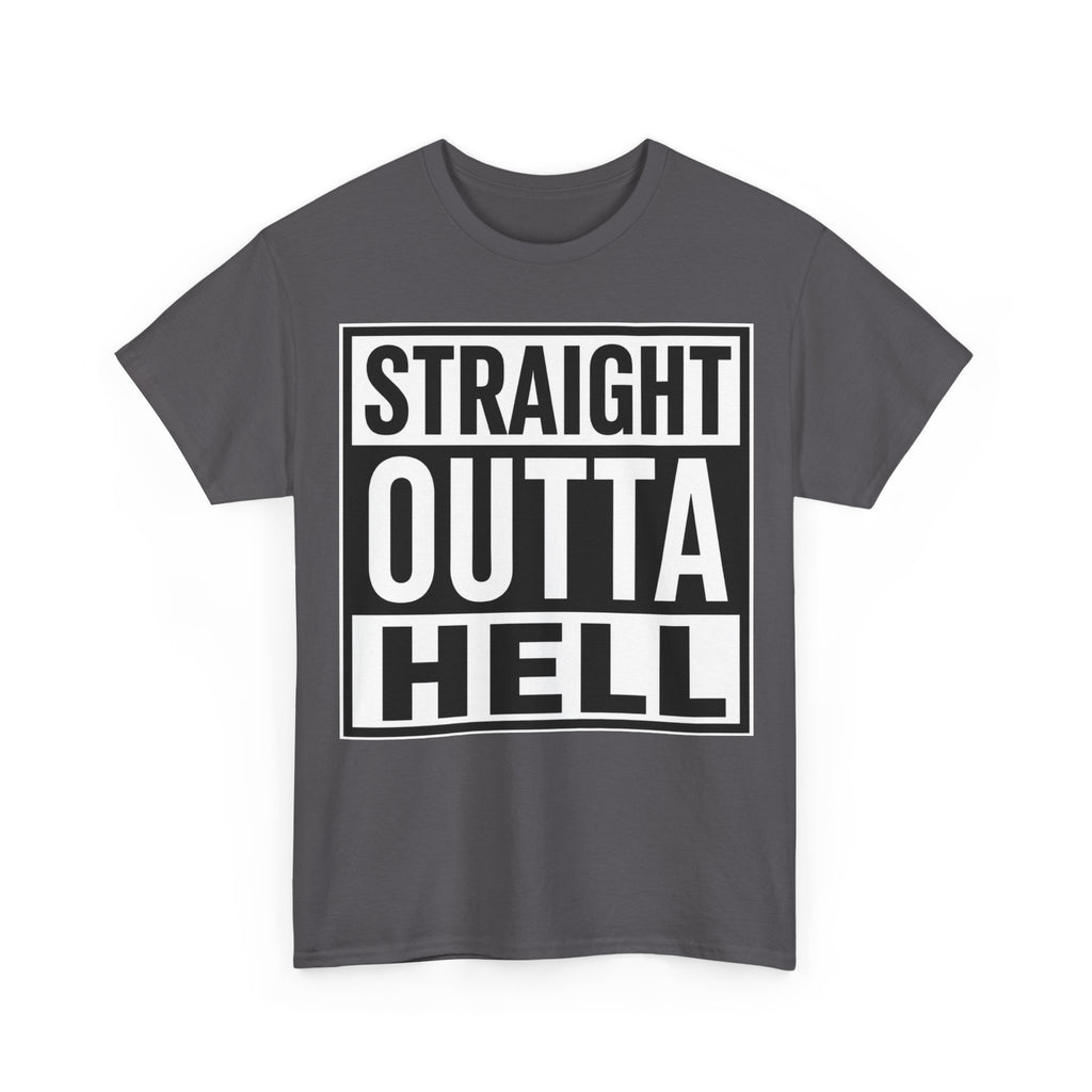 Straight Outta Hell T-Shirt — Bold Gothic Graphic Tee