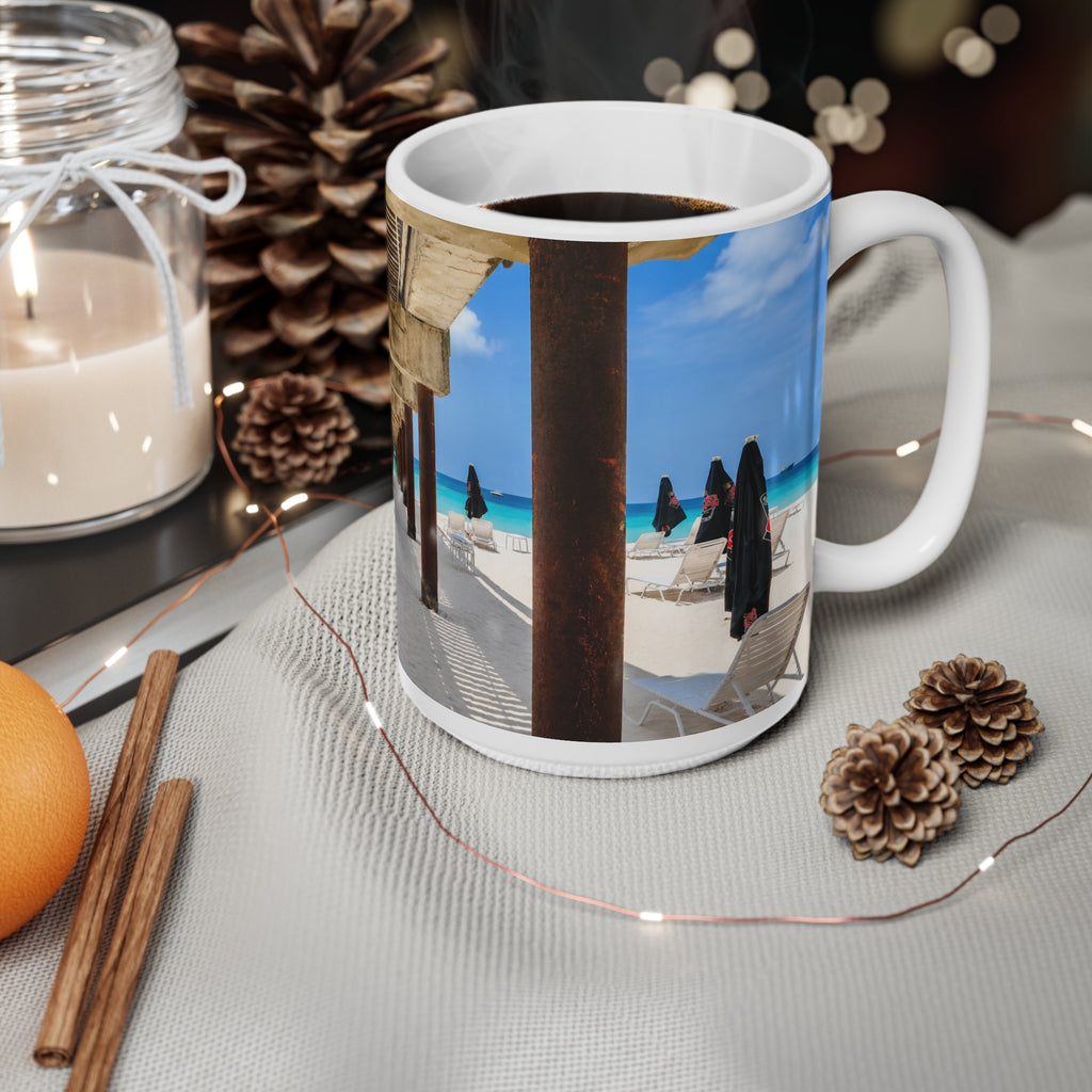 Barbados Beach Pier Photo Mug — Tropical Ocean View Coffee Cup (11oz & 15oz)