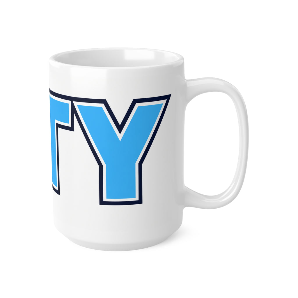 CITY Bold Blue Lettering Ceramic Coffee Mug — 11oz & 15oz