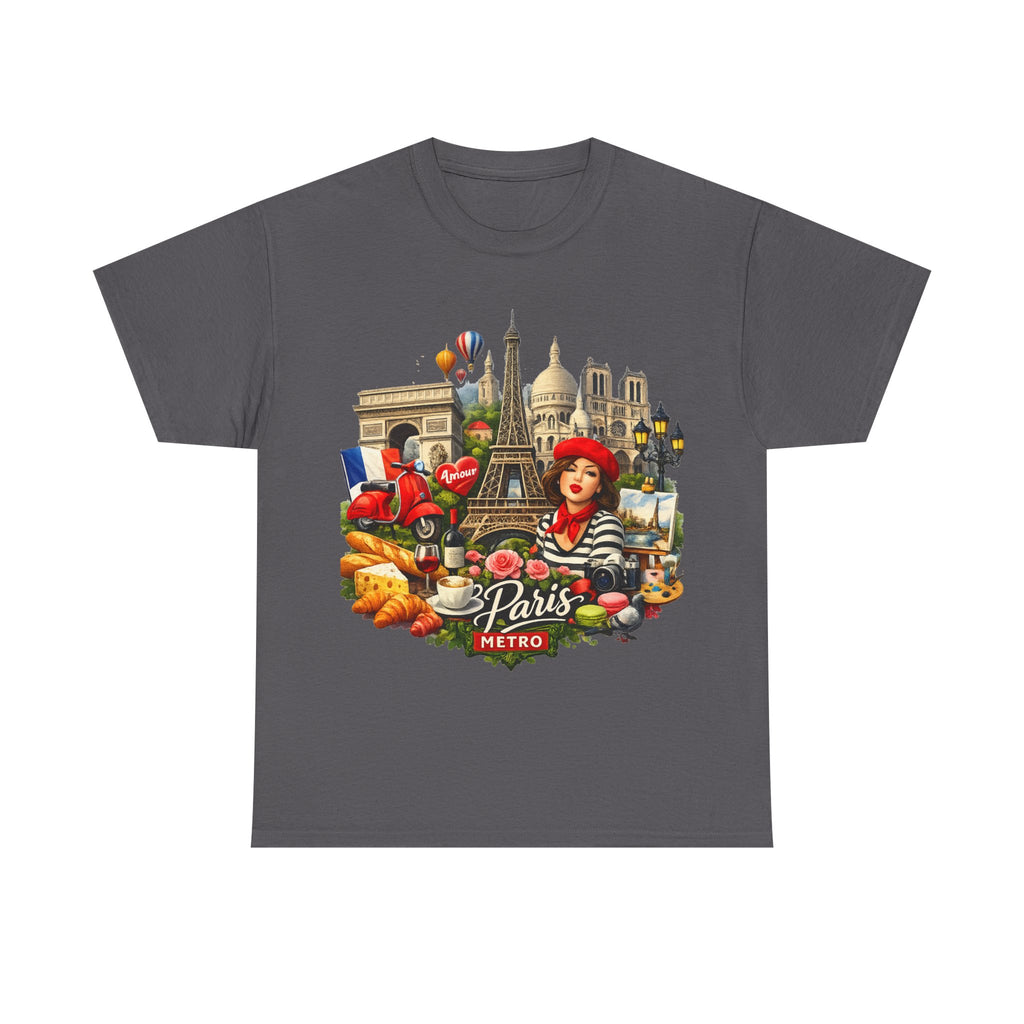 Paris Montage Tee — Eiffel Tower, Croissant & Metro Vintage Travel T‑Shirt