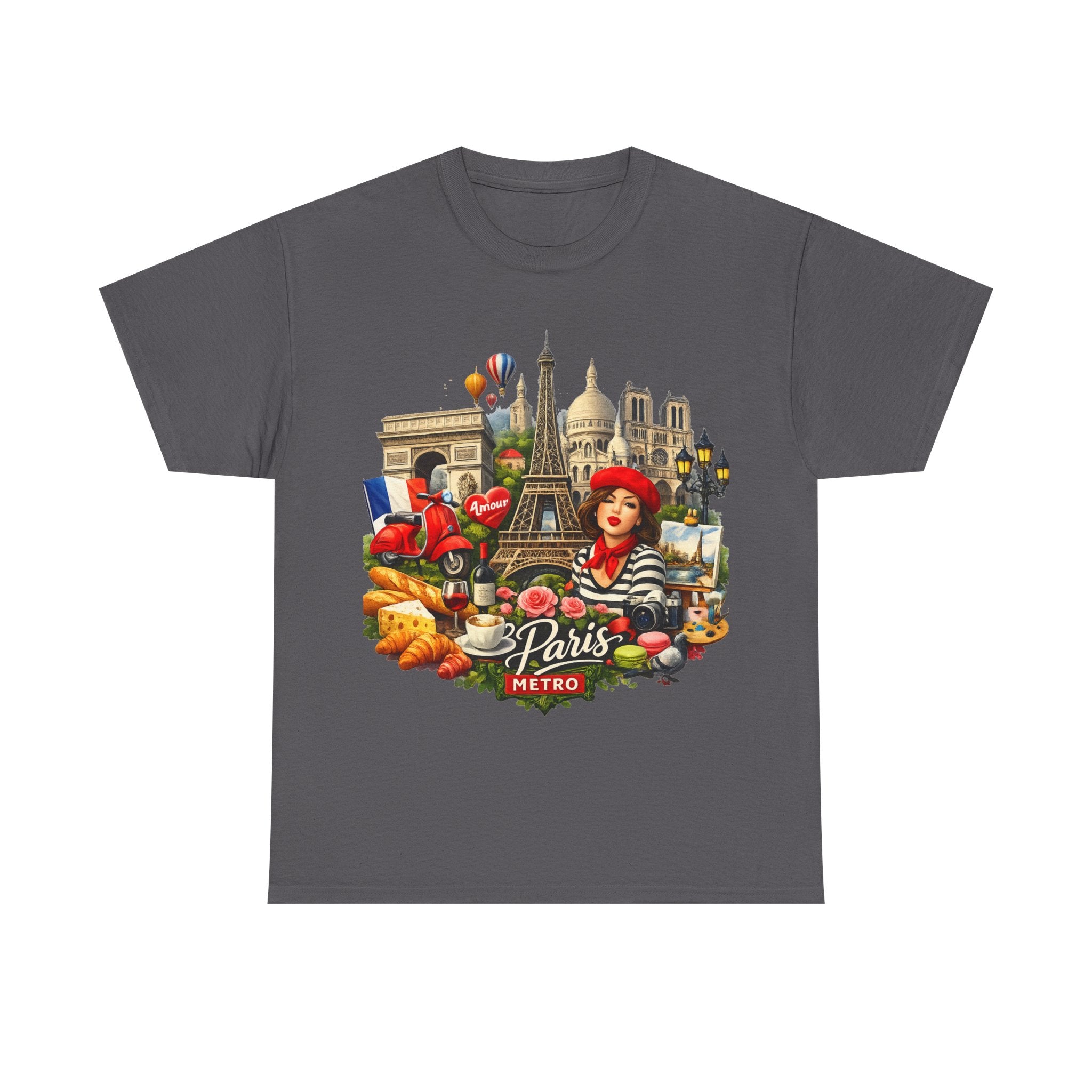 Paris Montage Tee — Eiffel Tower, Croissant & Metro Vintage Travel T‑Shirt
