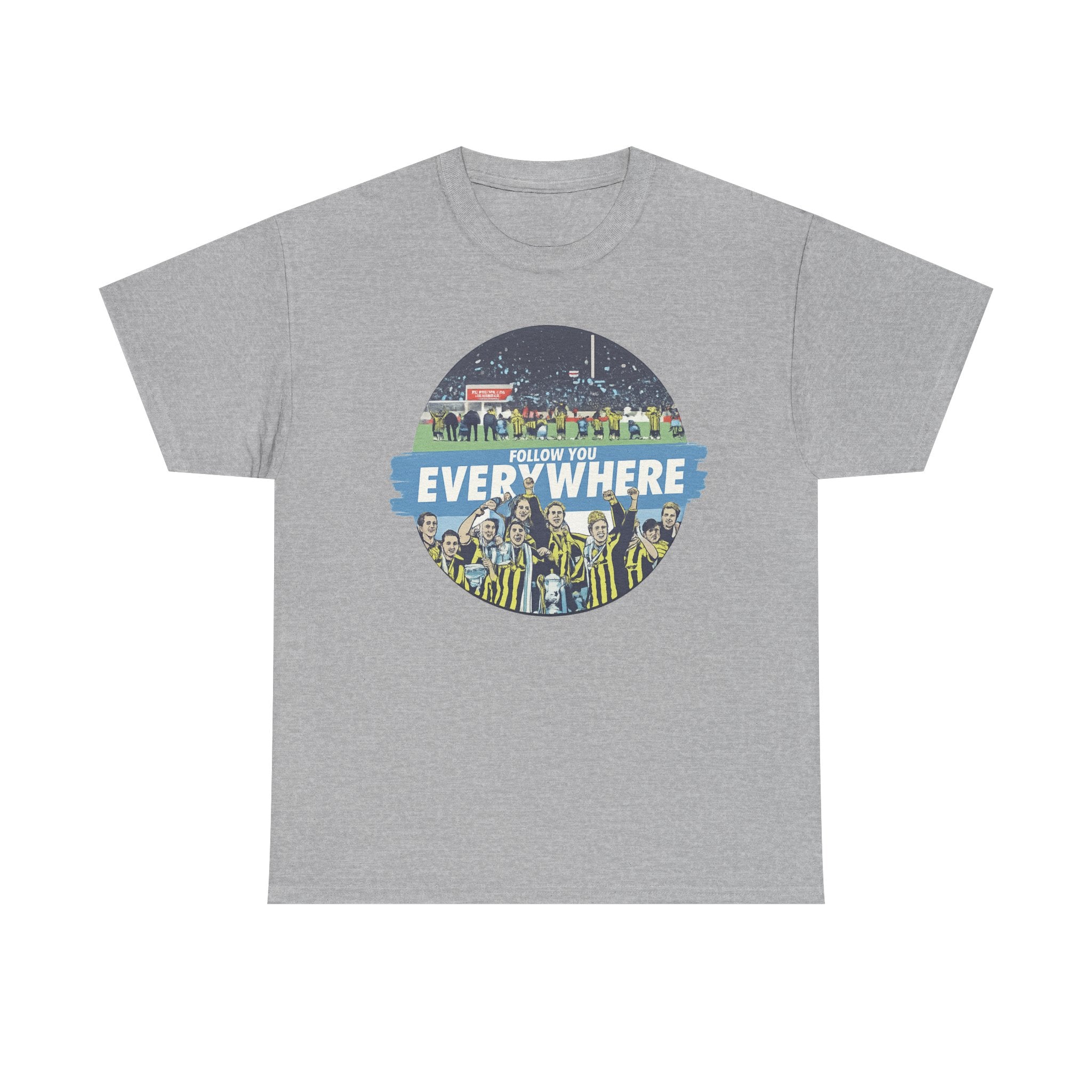 Manchester City Everywhere Soccer Crowd Graphic Tee — 'Follow You Everywhere' Fan Shirt