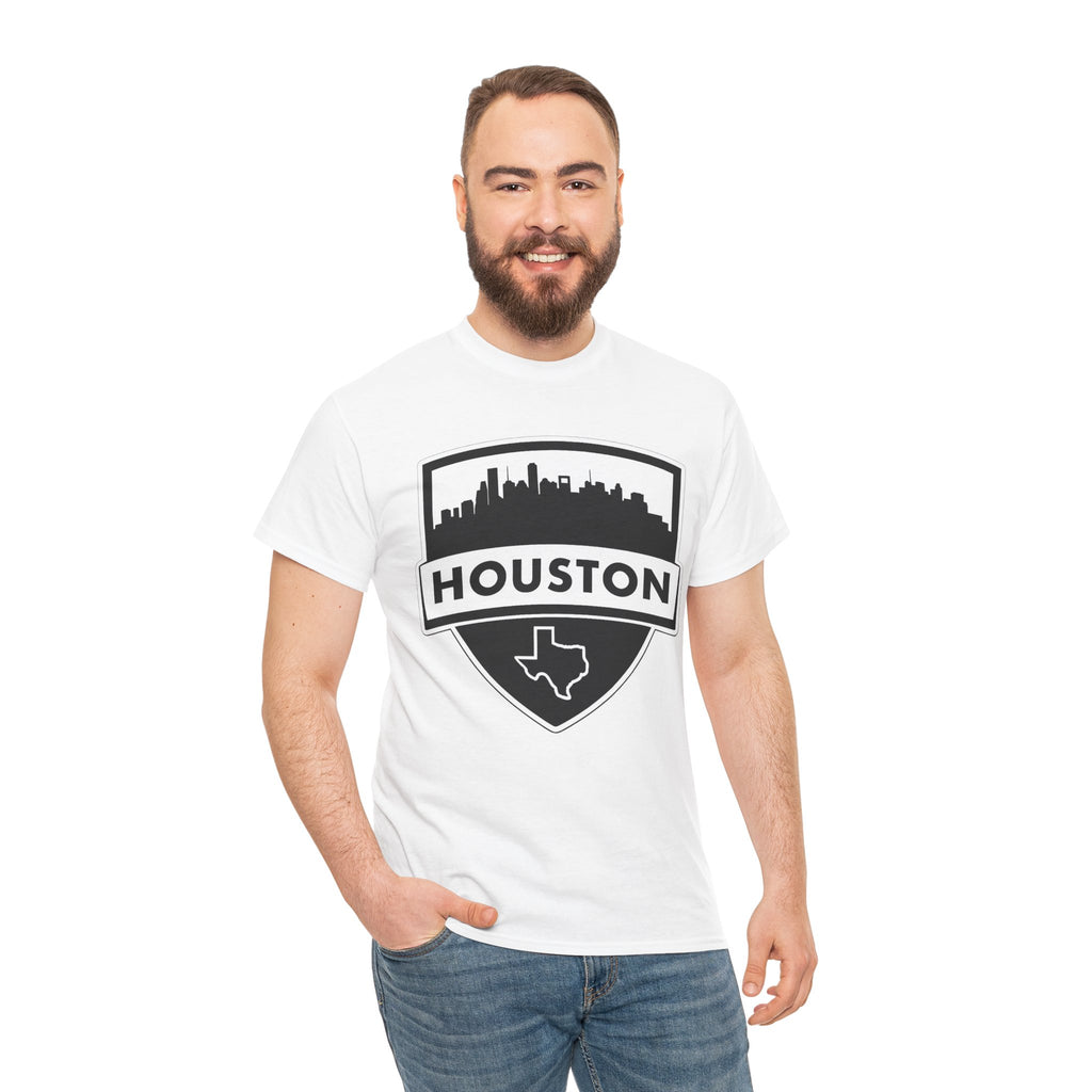 Houston Skyline Shield T-Shirt — Texas Outline City Pride Tee