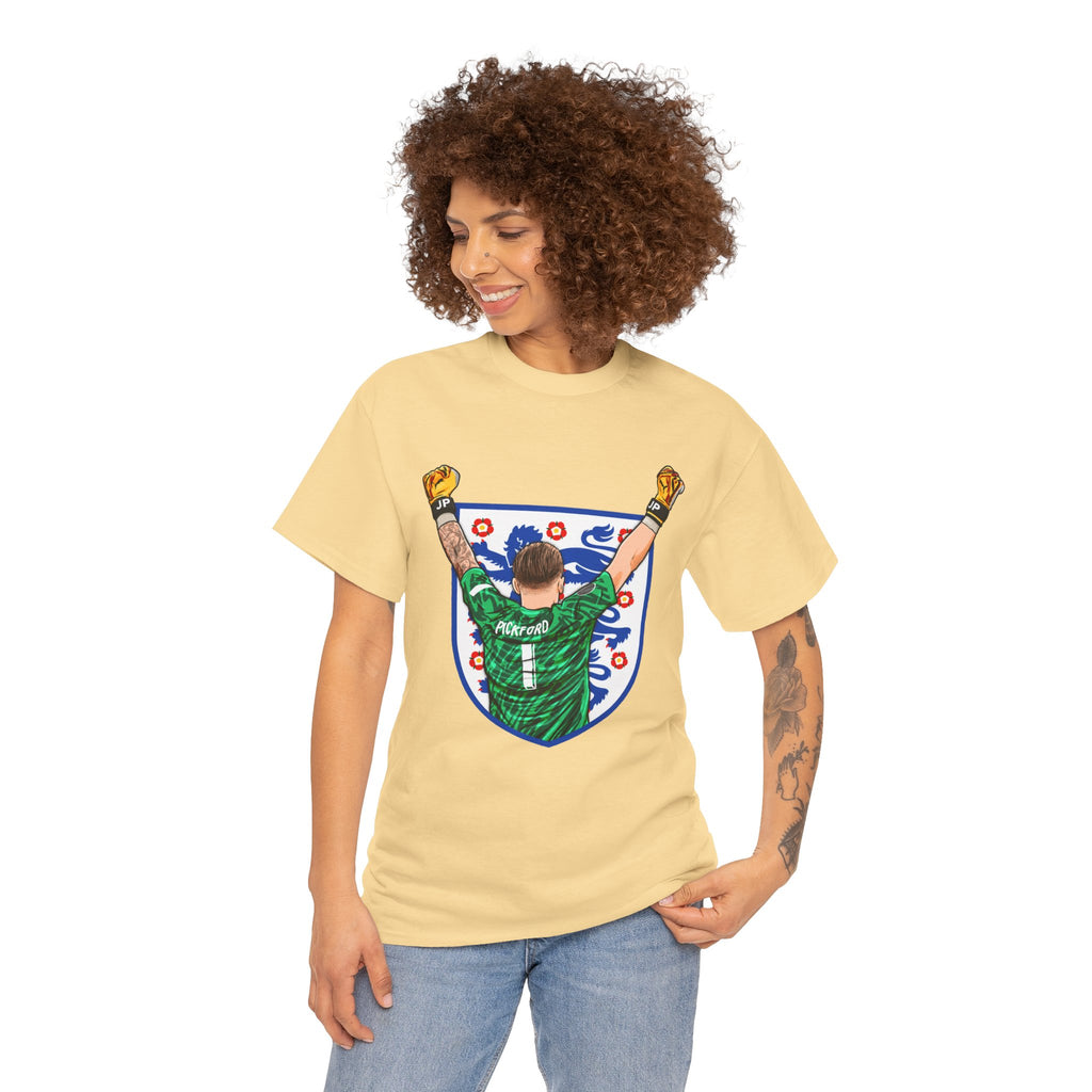 Pickford England Number 1 Goalkeeper Graphic Tee — Victory Pose Jersey Design