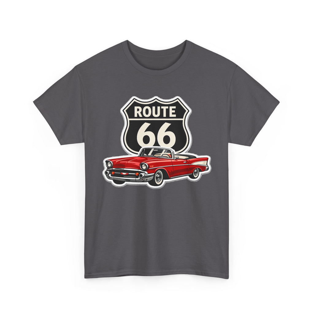 Route 66 Classic Car T‑Shirt — Retro Red Convertible Road Trip Tee