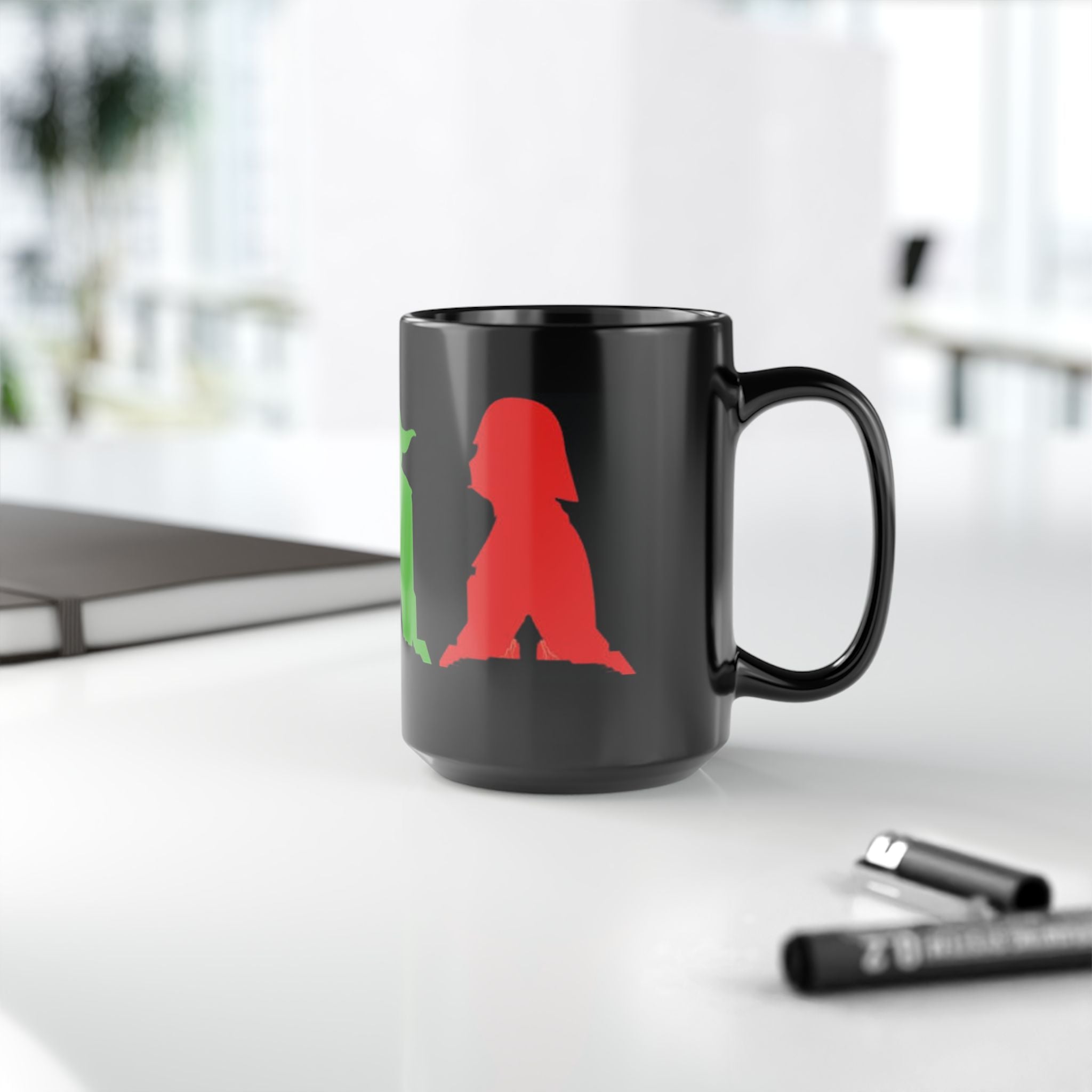 Star Wars Silhouette Mug — Yoda, Vader & Luke Color Portrait Coffee Cup (11oz/15oz)