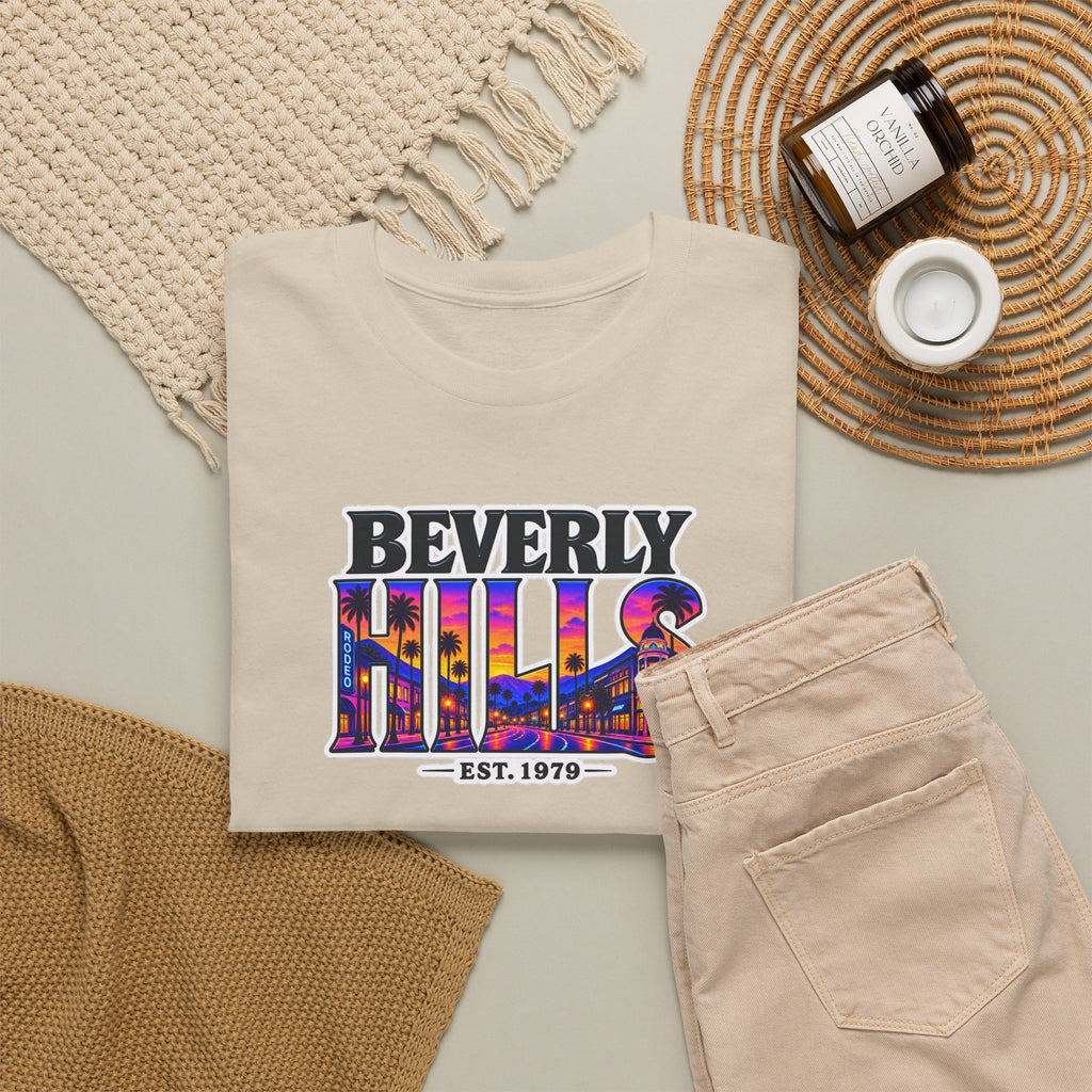 Beverly Hills Retro Sunset Tee — 'Beverly Hills EST. 1979' Graphic T-Shirt