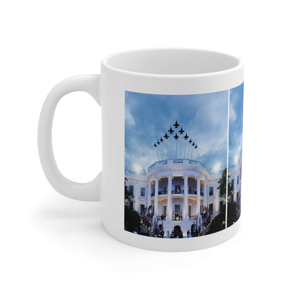 Patriotic White House Panorama with Jet Flyover 11oz/15oz Ceramic Mug
