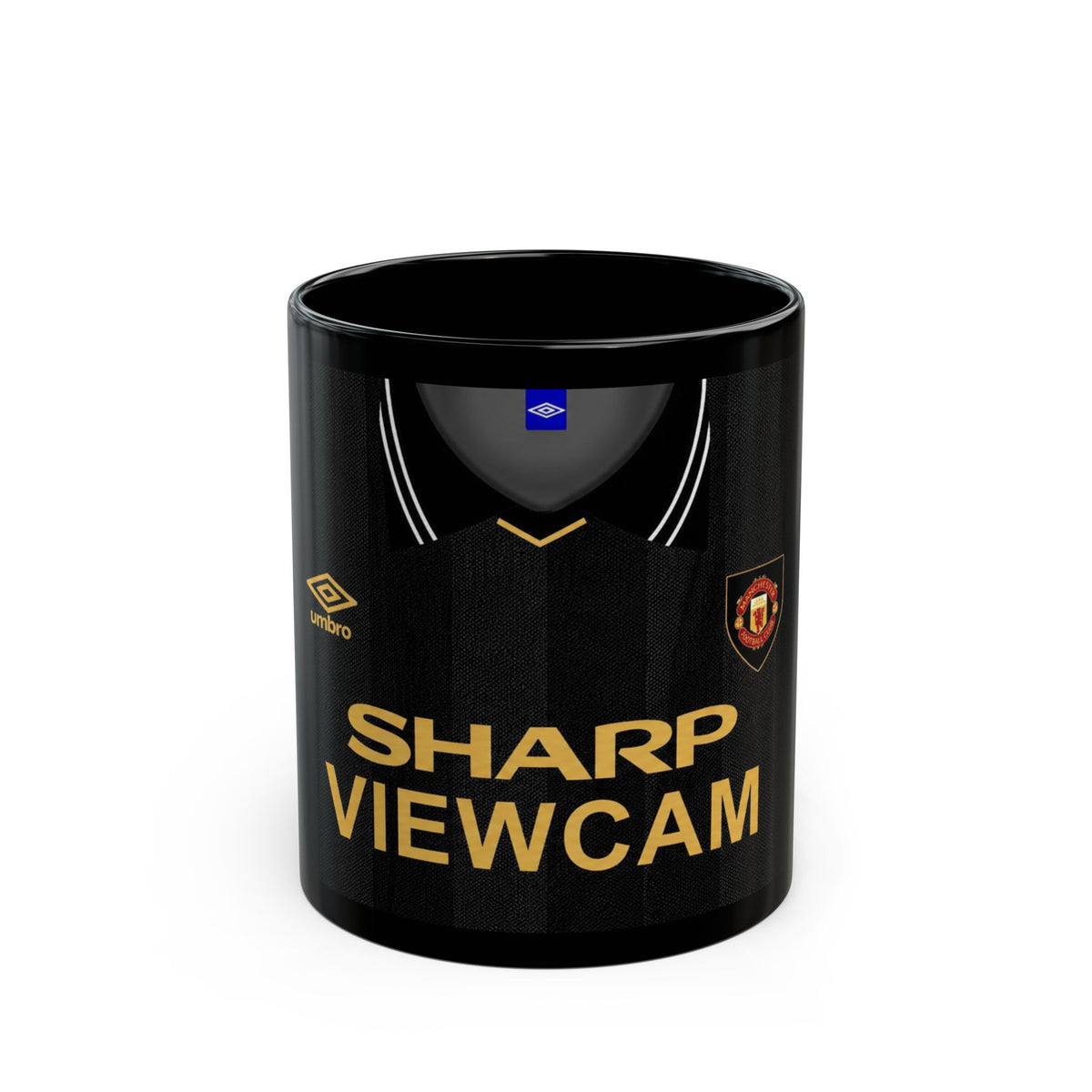 Retro Manchester United Sharp Viewcam Inspired Black Mug — Retro Football Jersey Design (11oz/15oz)
