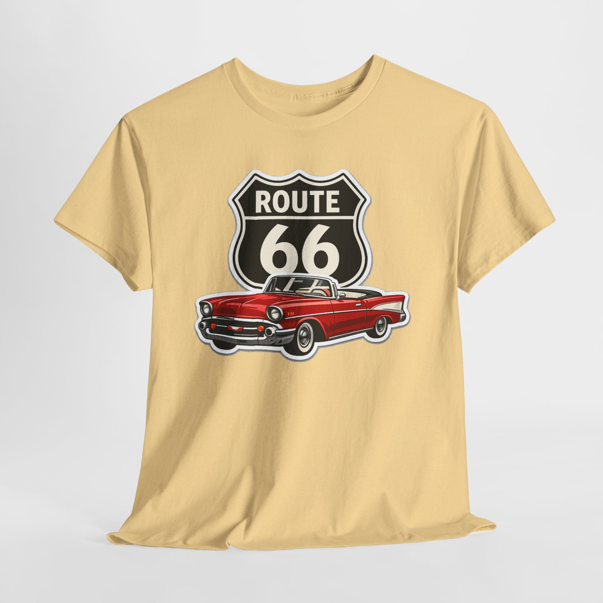 Route 66 Classic Car T‑Shirt — Retro Red Convertible Road Trip Tee