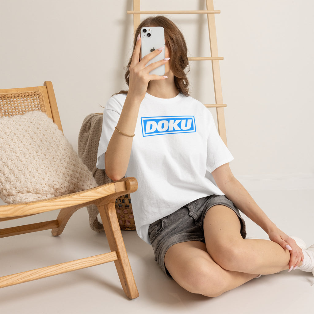 Doku Manchester City Player Logo Cotton Tee — Minimal Blue Box Graphic T-Shirt