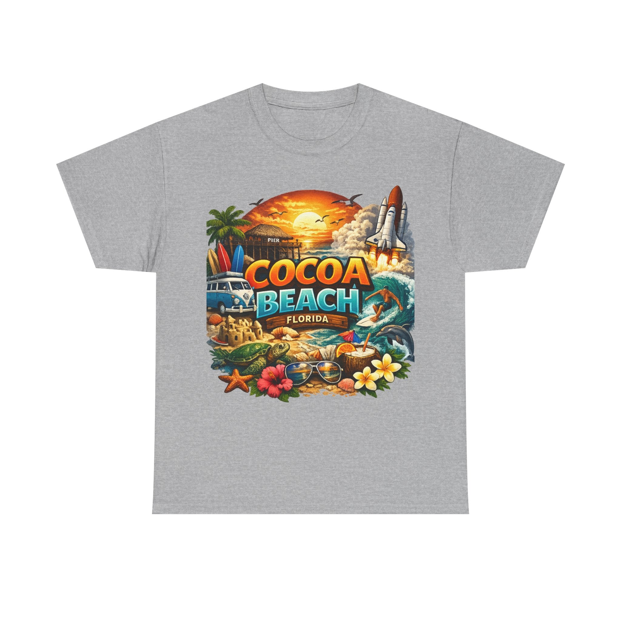 Cocoa Beach Florida Sunset Surf T-Shirt — Retro Beach Vacation Graphic Tee