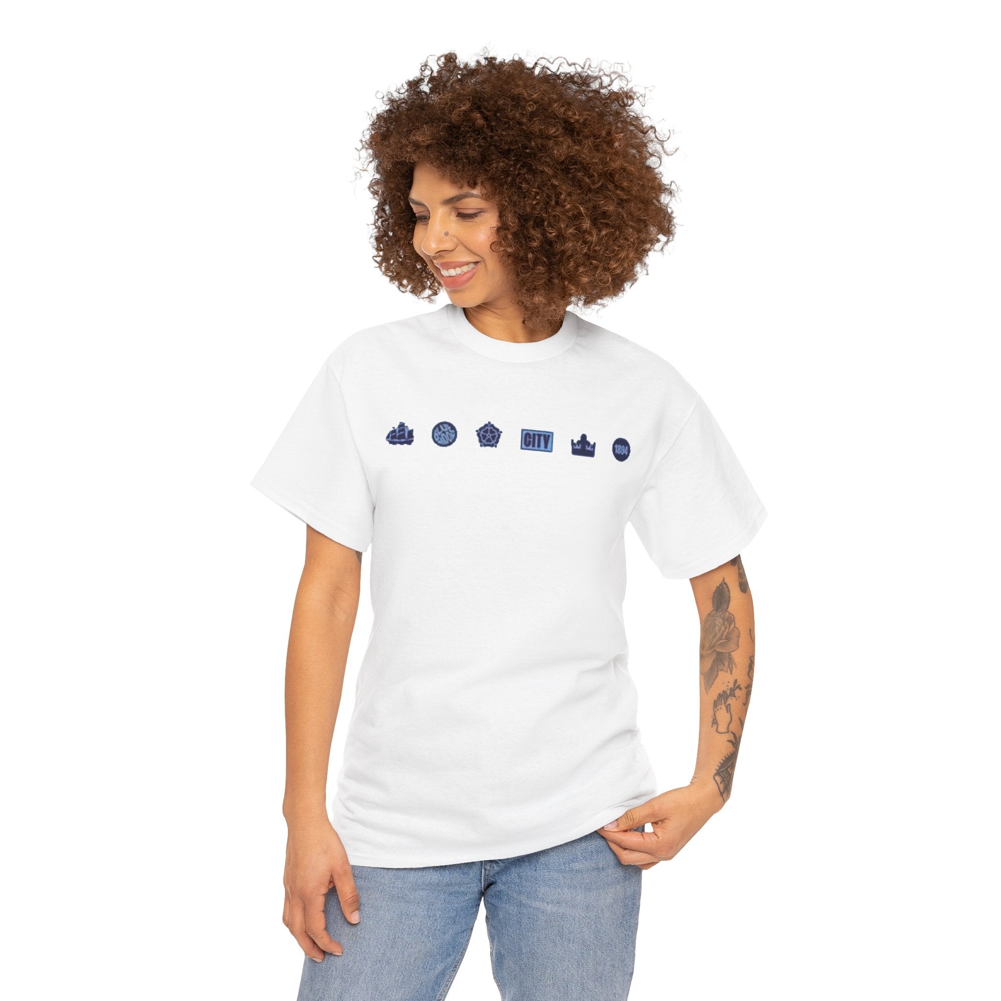 Manchester City Minimal City Icons Tee — Navy Skyline Icons Chest Print