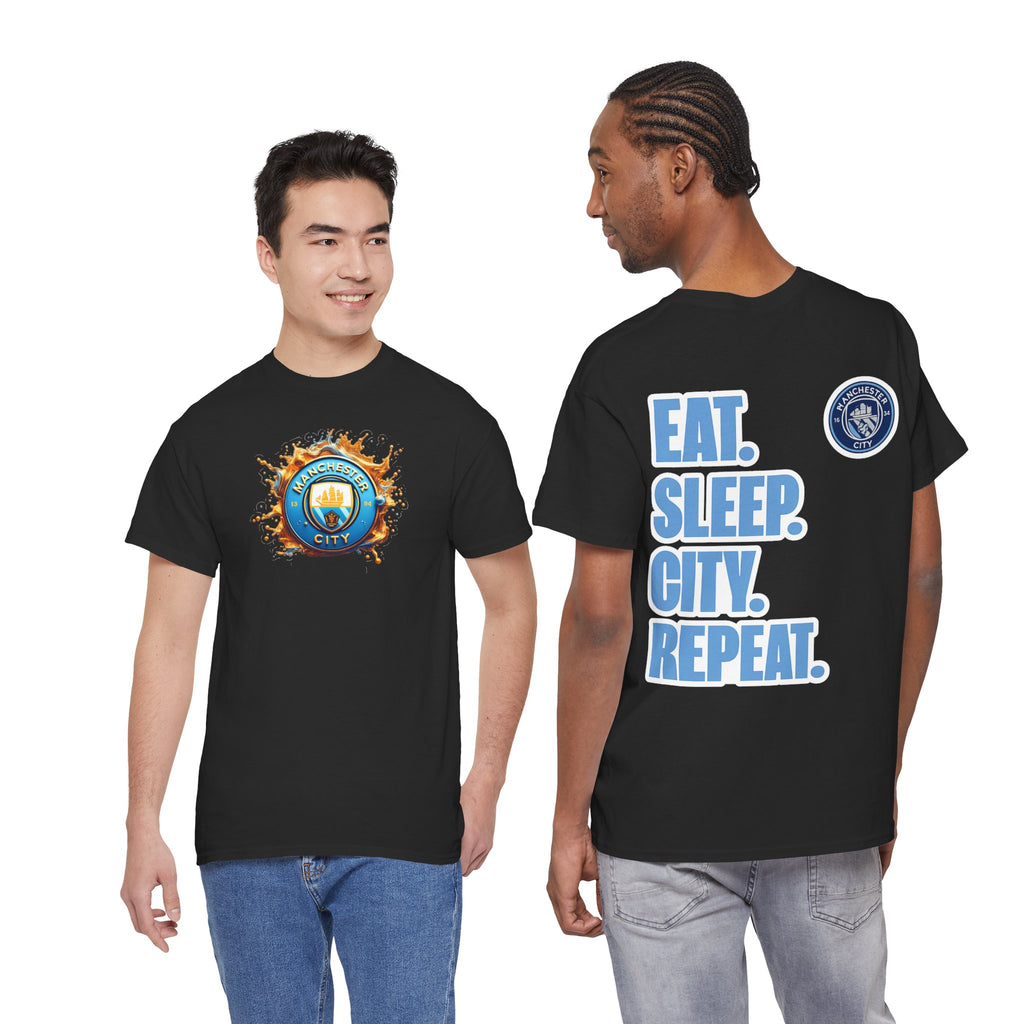 Manchester City T-Shirt – 'Eat. Sleep. City. Repeat.' Football Fan Tee