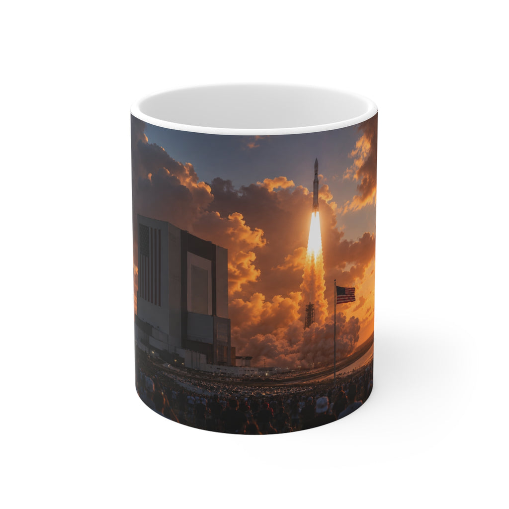 Florida Rocket Launch Coffee Mug — Sunset Space Shuttle Launch Photography Ceramic Mug (11oz & 15oz)