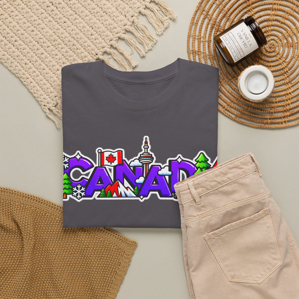 Canada Cartoon Graphic Tee — Canadian Landmark & Flag Travel T‑Shirt