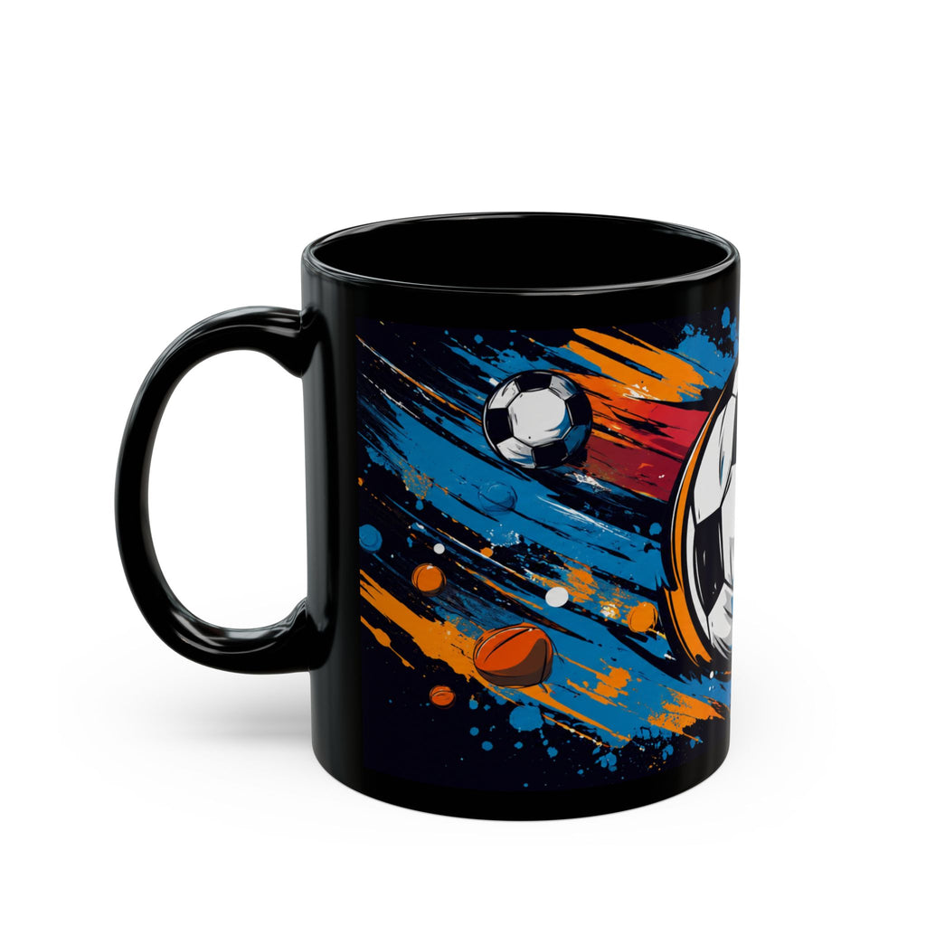 Soccer Splash Black Mug (11oz & 15oz) – Colorful Football Design for Fans & Coaches