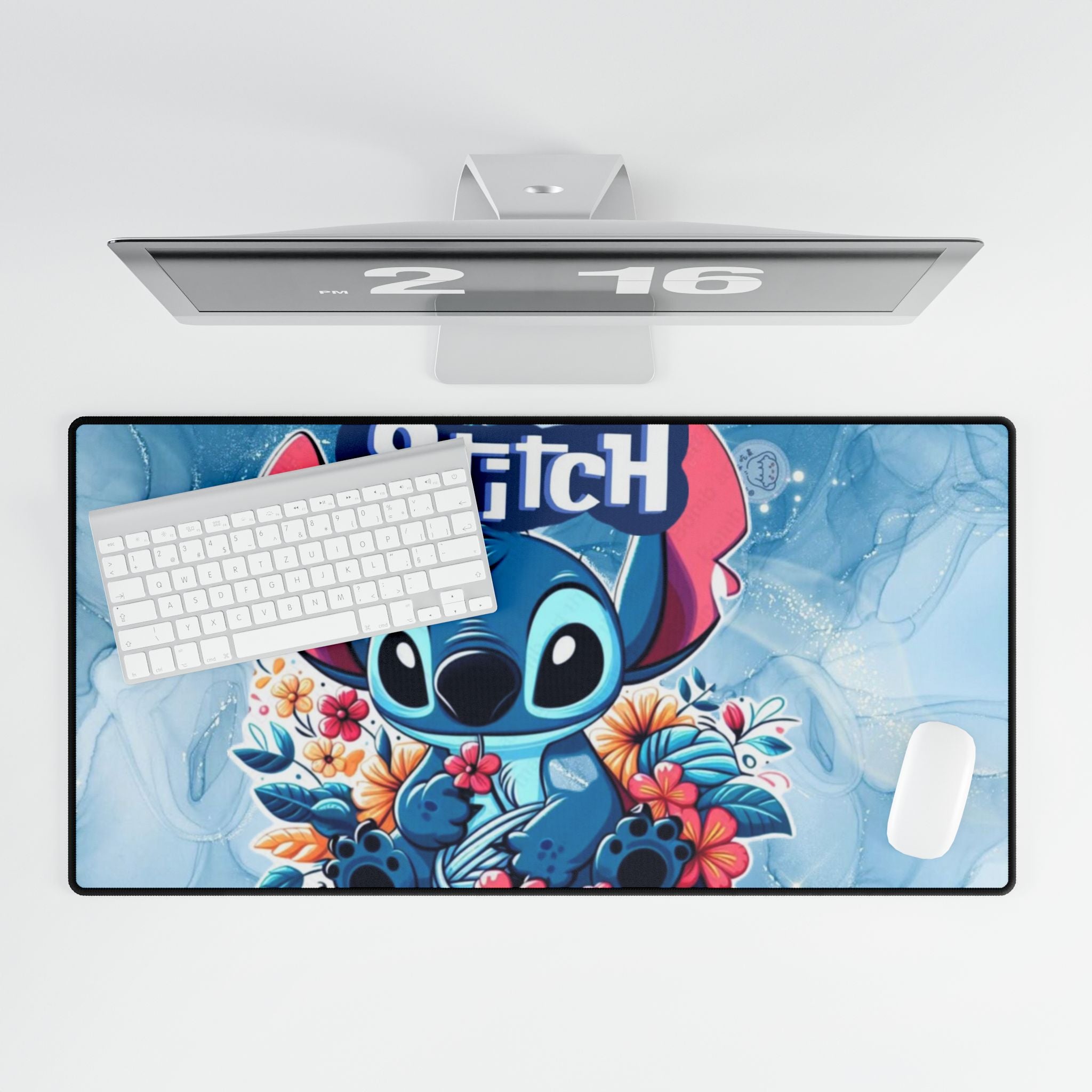 Stitch Floral Gaming Desk Mat — Cute Blue Lilo & Stitch Mouse Pad