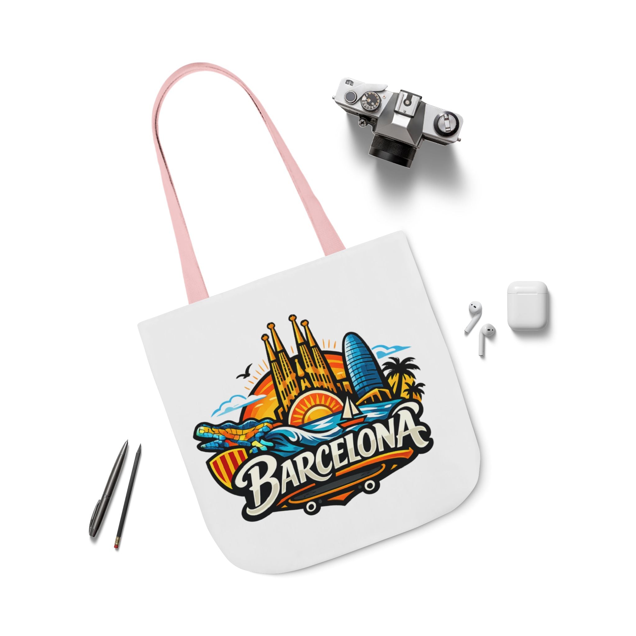 Barcelona Skyline Canvas Tote Bag — Colorful Travel Souvenir Tote