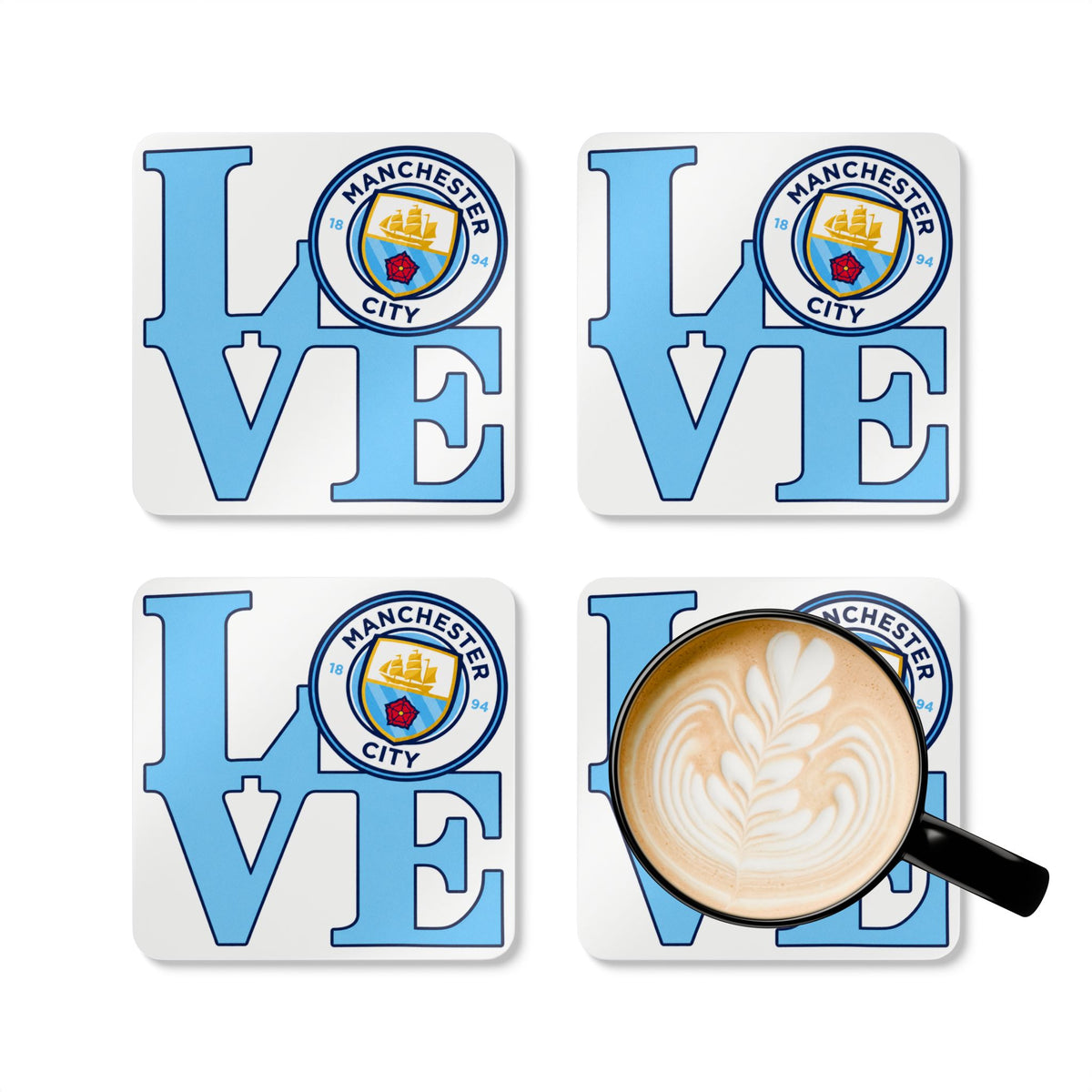 Manchester City 'LOVE' Cork Coaster Set — Football Fan Drink Coasters (4-Pack)