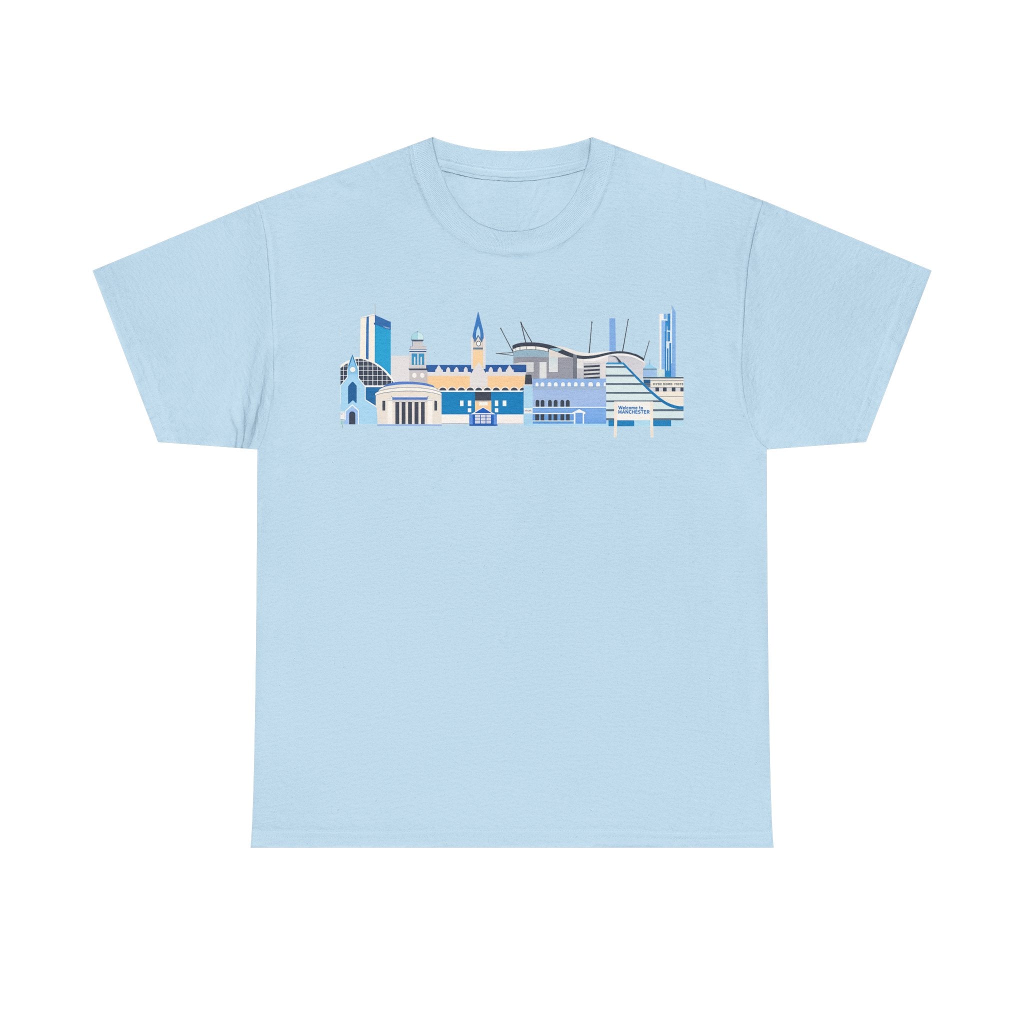 Manchester City Skyline Tee — Minimal Blue Urban Landscape T‑Shirt