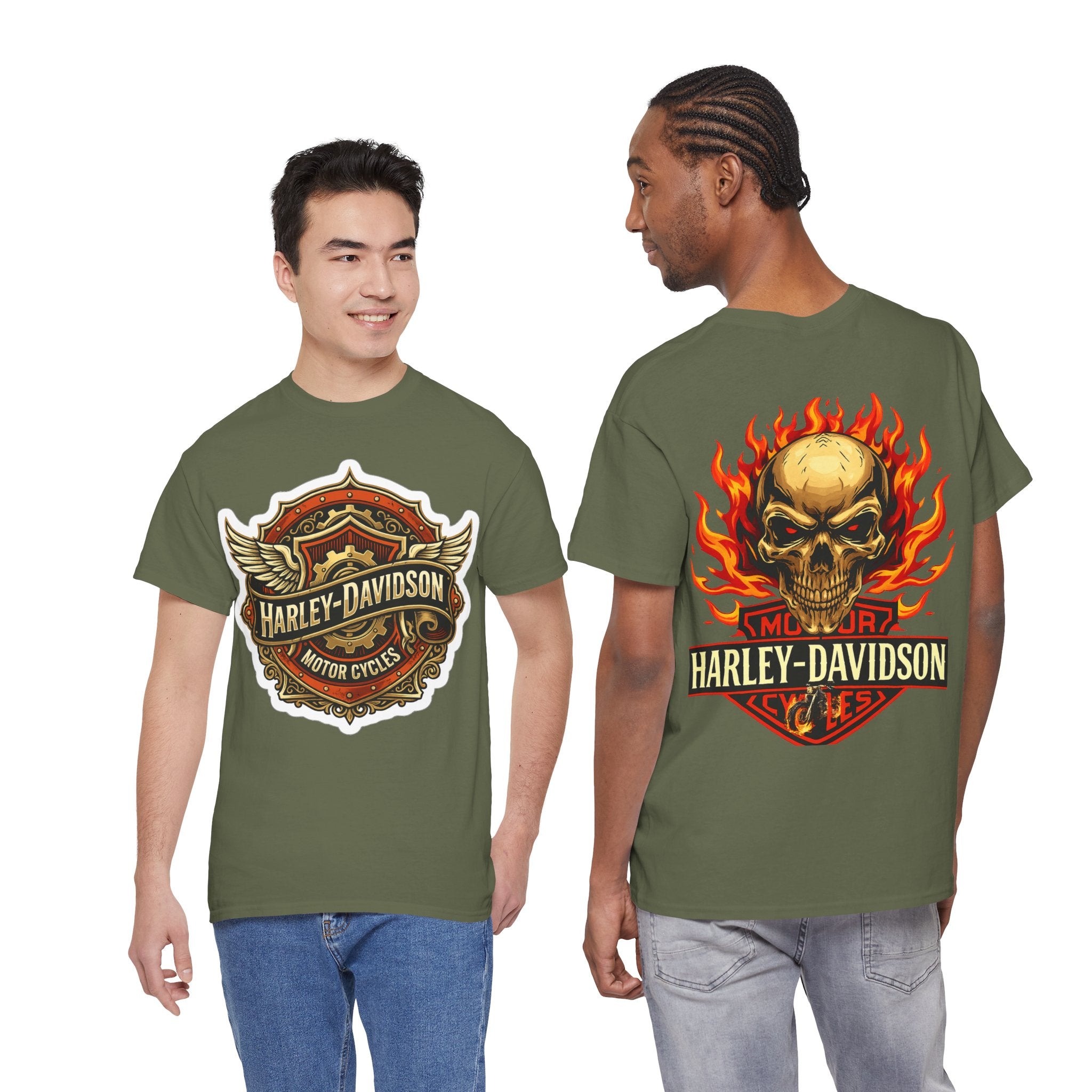 Harley-Davidson Flame Skull Inspired Cotton T-Shirt