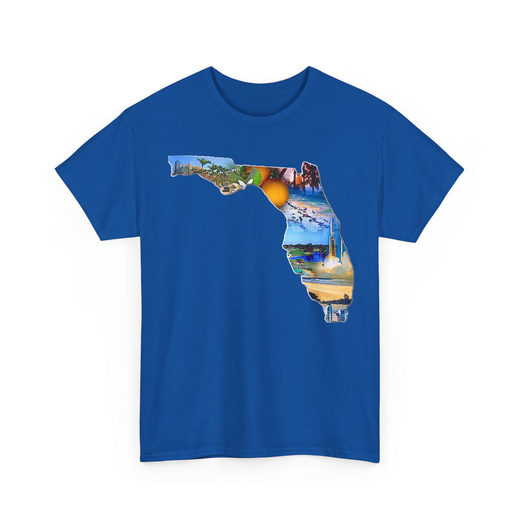 Florida State Shape T-Shirt — Scenic Beach & Sunset Map Tee