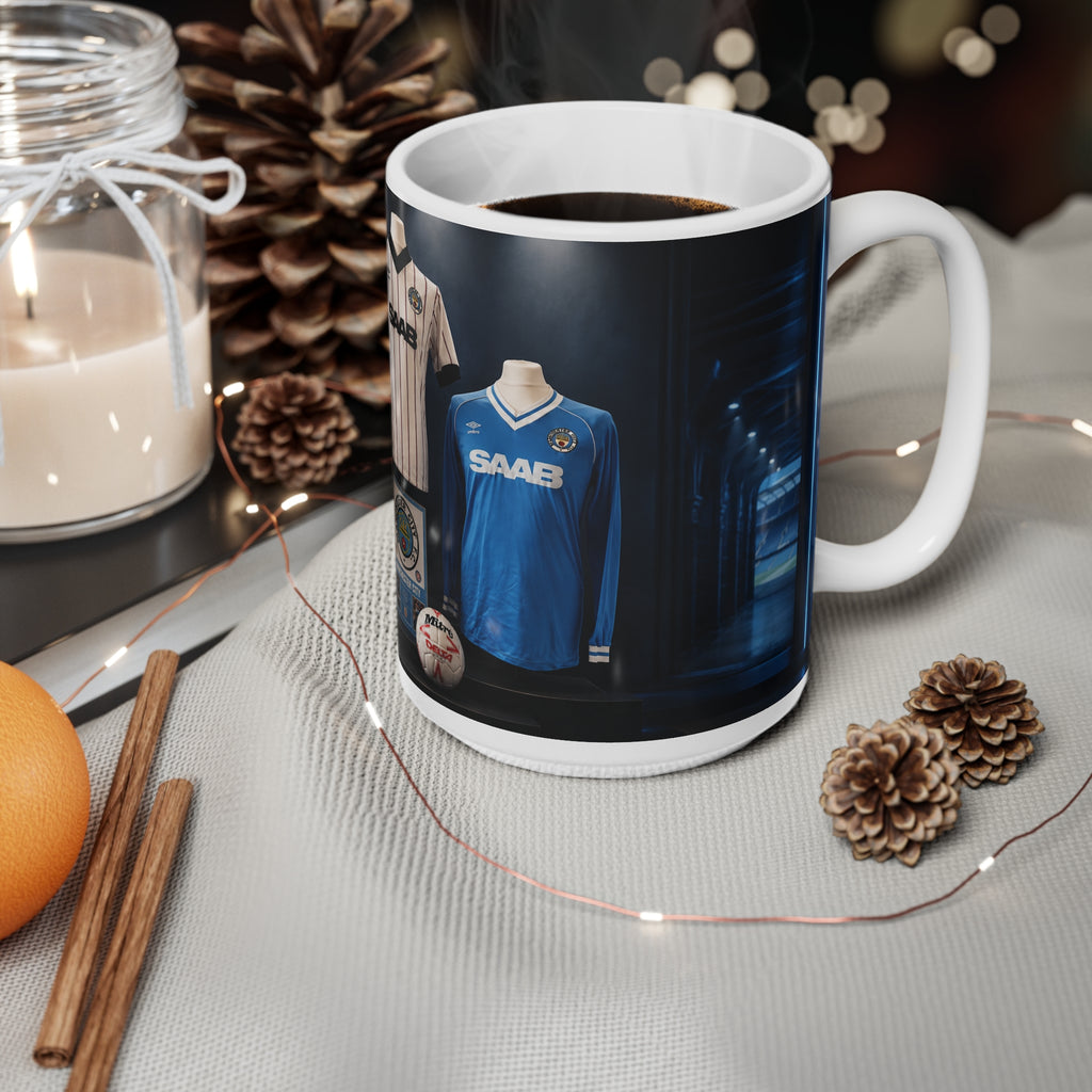 Manchester City Retro Saab Football Jersey Ceramic Mug — Vintage Soccer Memorabilia Coffee Cup (11oz/15oz)