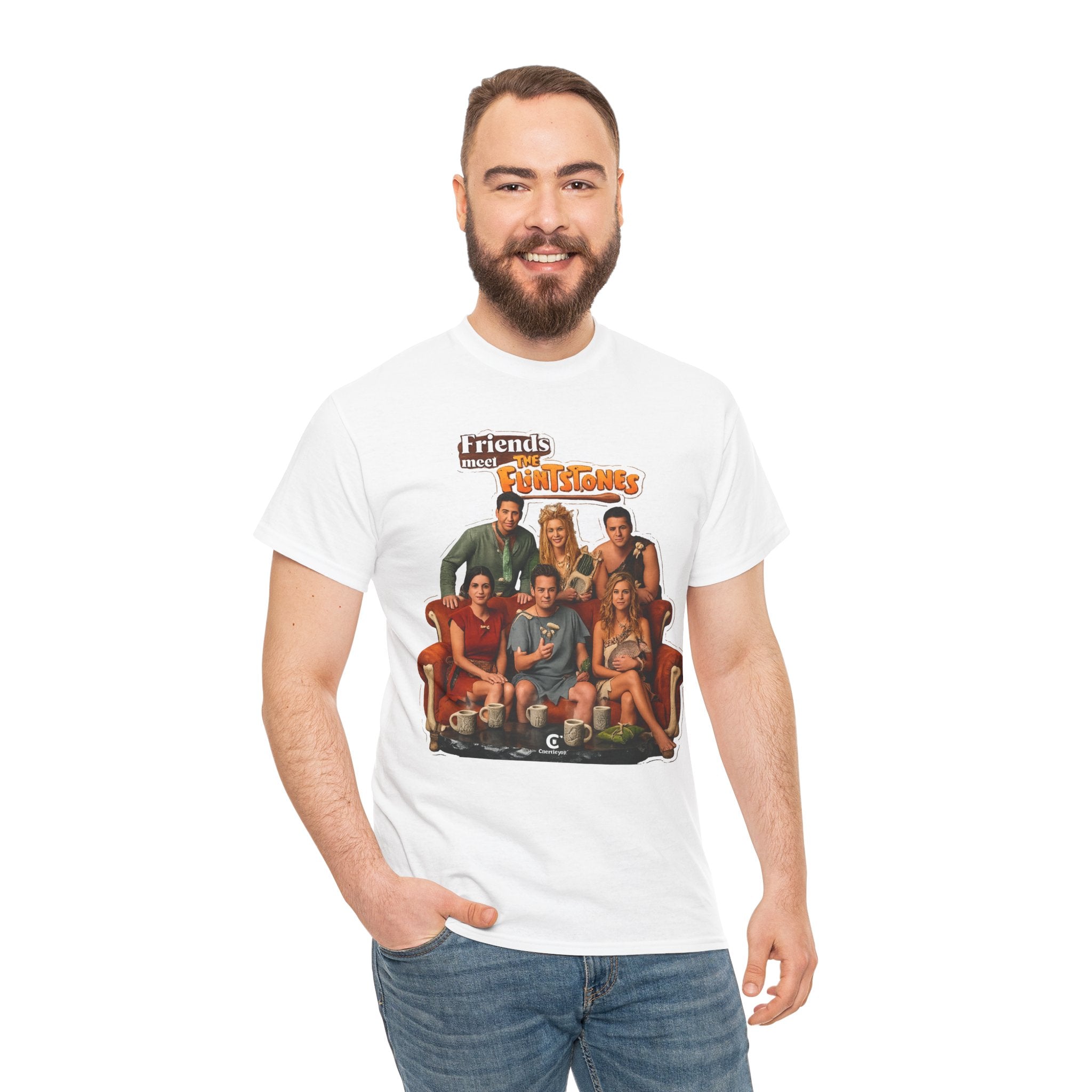 Friends meets the Flintstones TV Sitcom Cast Graphic Tee — 'Friends' Retro Couch Design