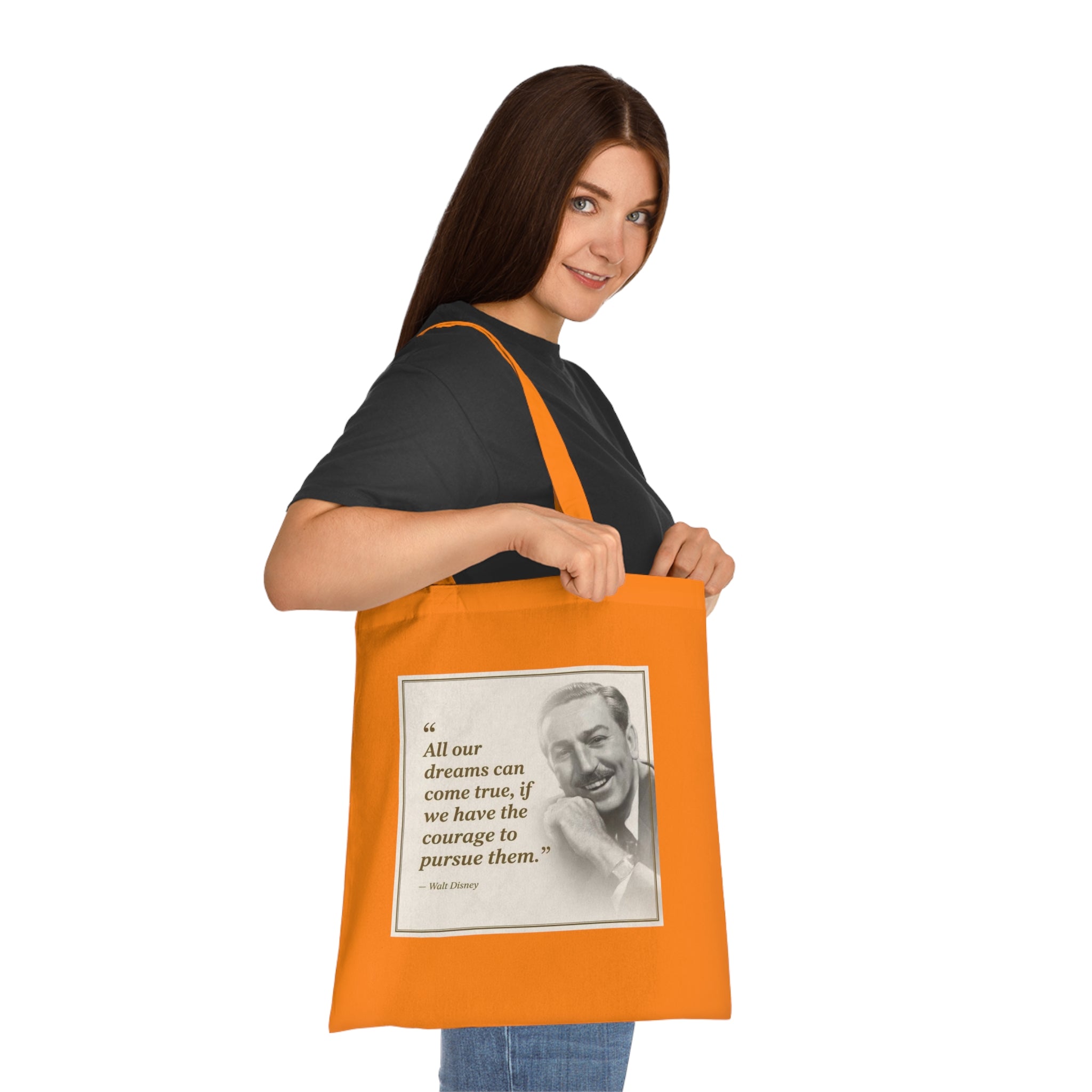 Walt Disney Quote Cotton Tote — "All our dreams can come true" Inspirational Canvas Bag