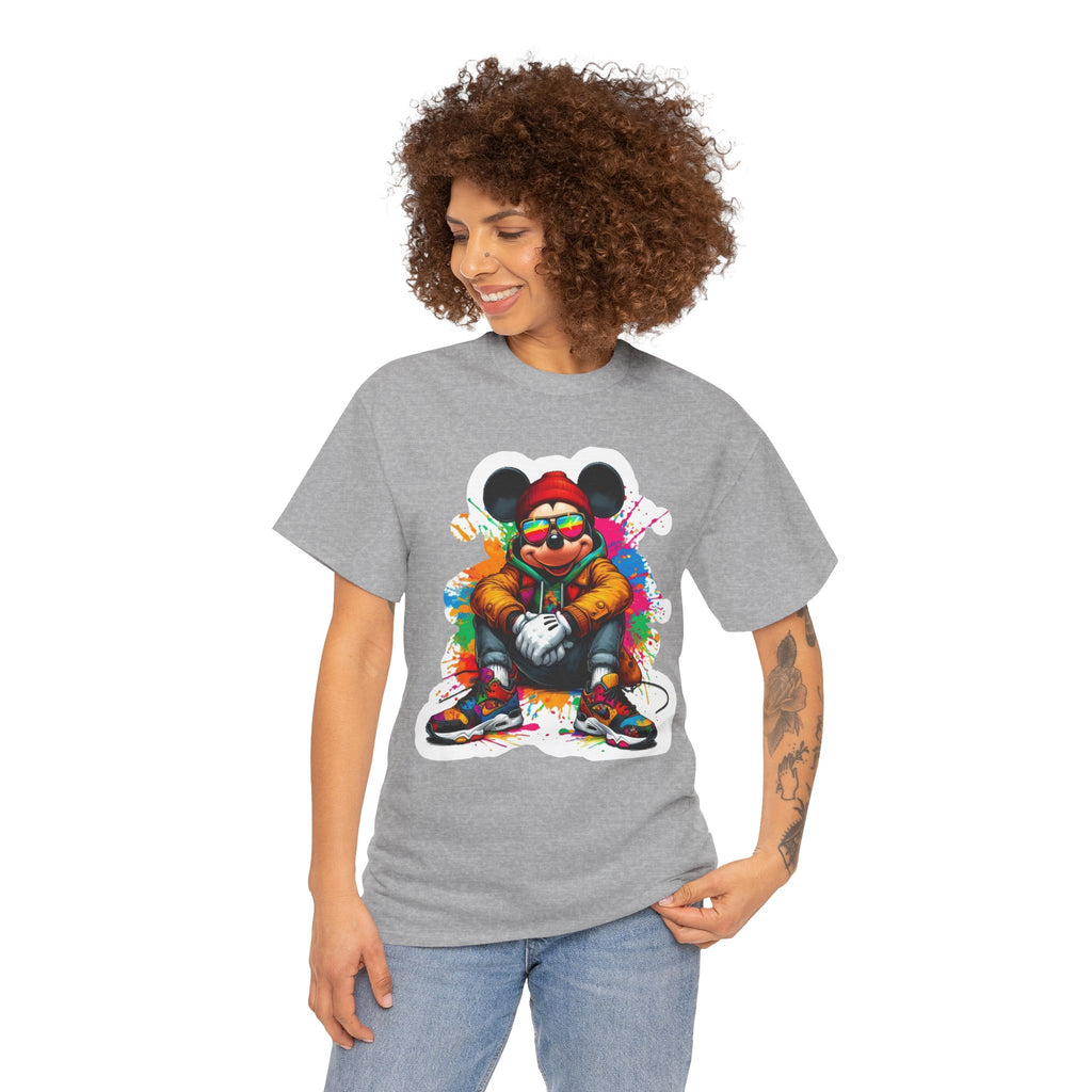 Streetwear Mouse Graphic Tee — Colorful Urban Hip-Hop Cartoon Shirt