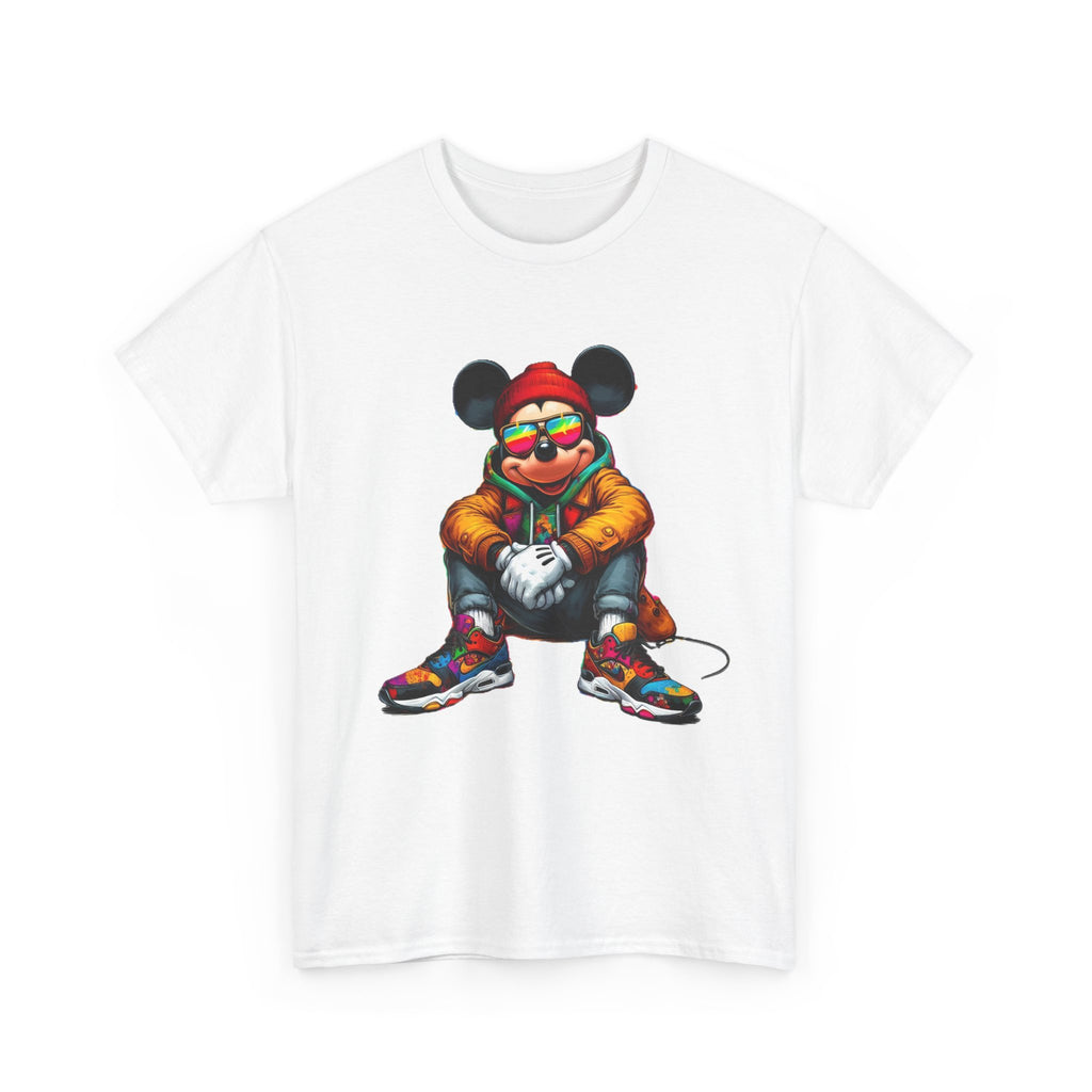 Mickey Mouse Streetwear Graphic Tee — Hip-Hop Mouse Character Sitting in Sneakers