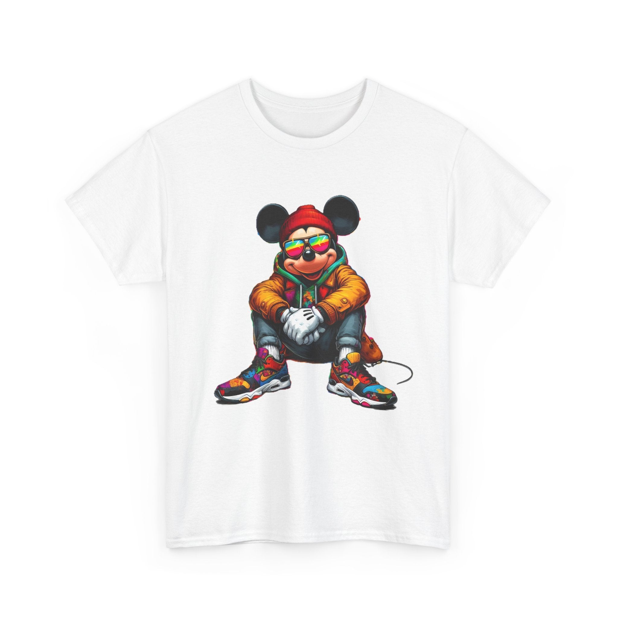 Mickey Mouse Streetwear Graphic Tee — Hip-Hop Mouse Character Sitting in Sneakers