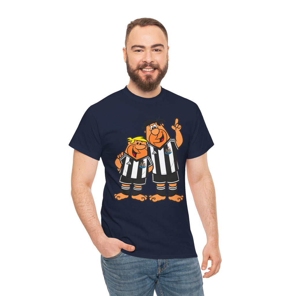 Newcastle United Flintstones Cartoon Cotton T-Shirt / Tee — Retro Striped Jersey Illustrations