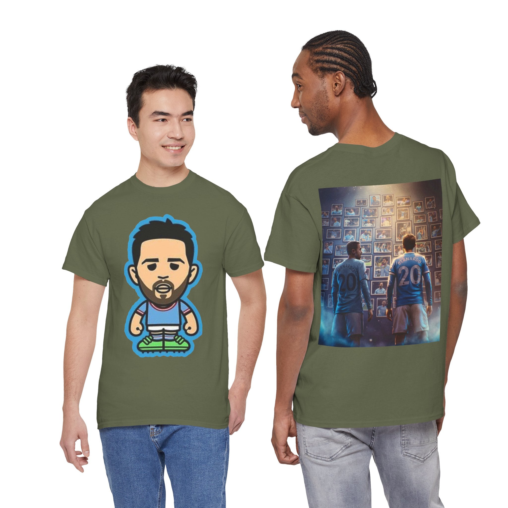 Bernardo Silva Manchester City Legend Graphic Tee — Player Cartoon Front & Tribute Poster Back