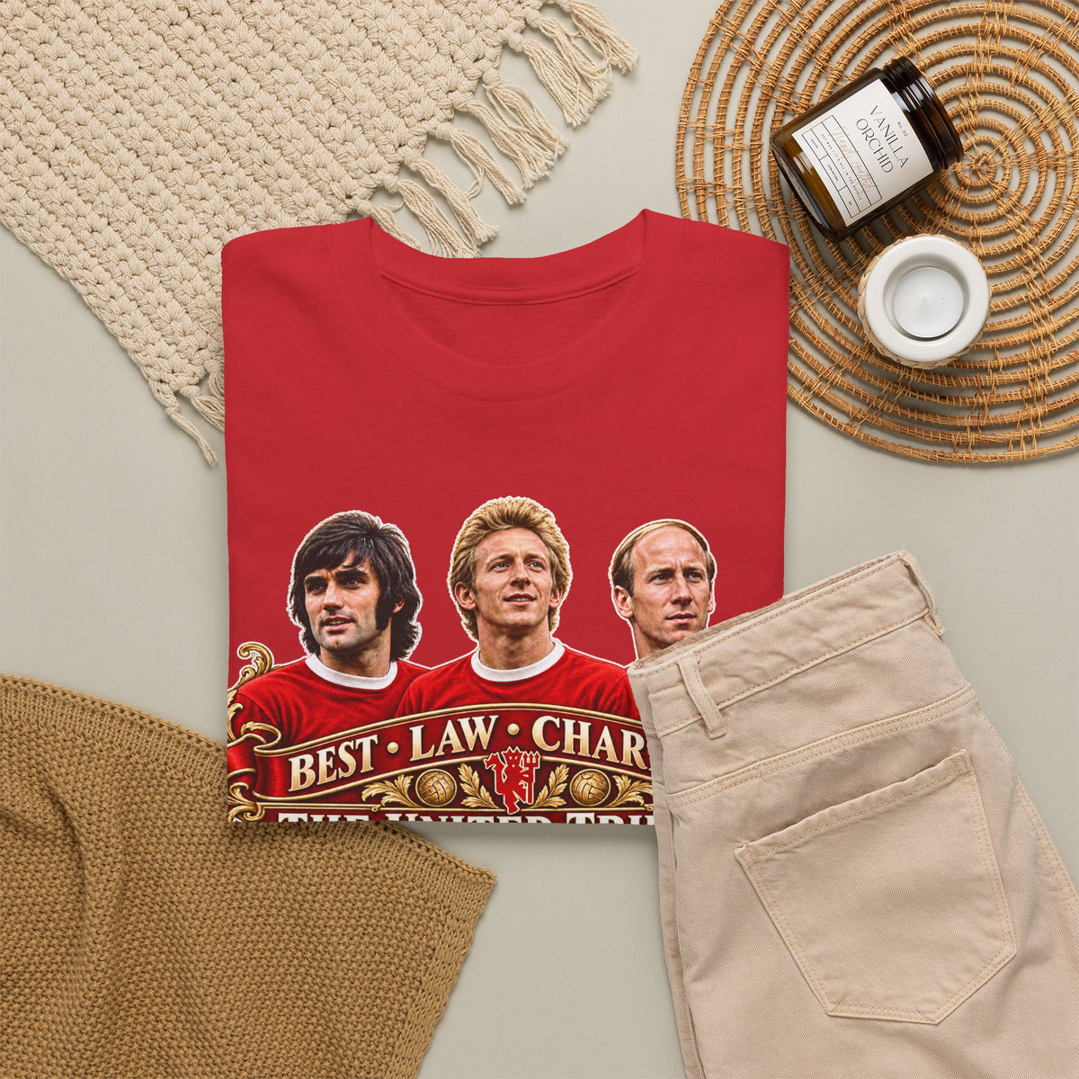 T-Shirt — 'The United Trinity: Best · Law · Charlton' Vintage Football Tribute Tee