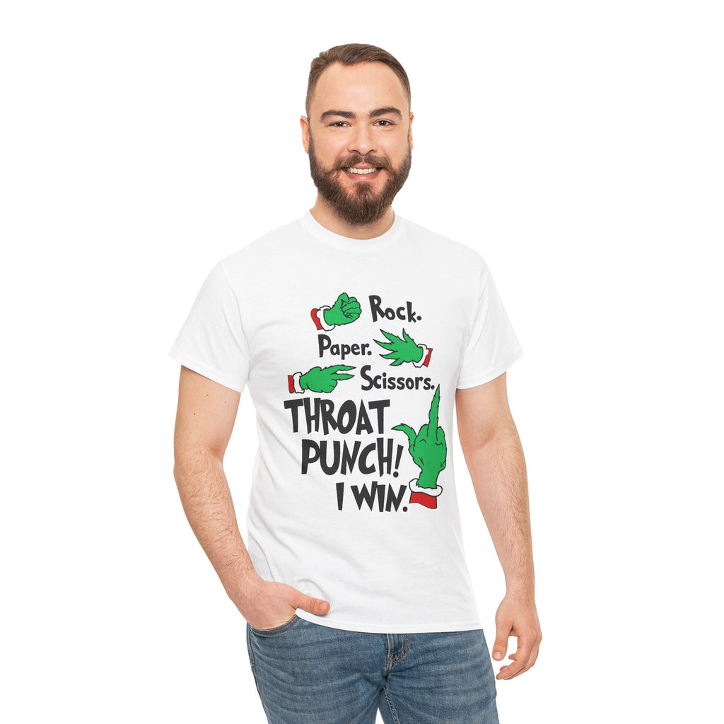 Funny Holiday Tee — "Rock. Paper. Scissors. Throat Punch! I Win" Graphic T-Shirt