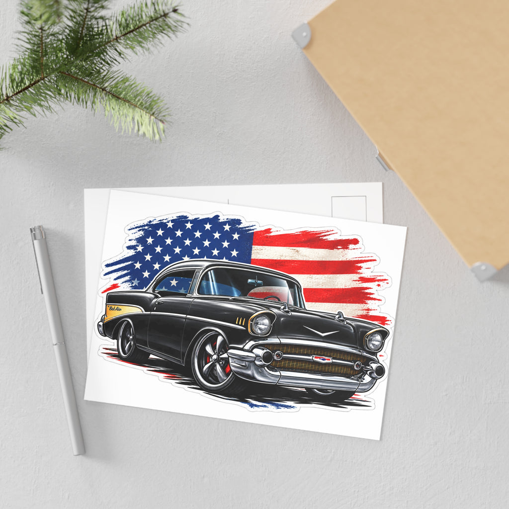 Vintage Black Chevy Postcard — Classic Car with American Flag Fine Art Postcard