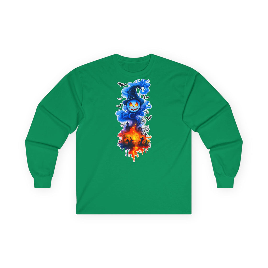 Ghost Flame Long Sleeve Tee — Spooky Blue Spirit Graphic