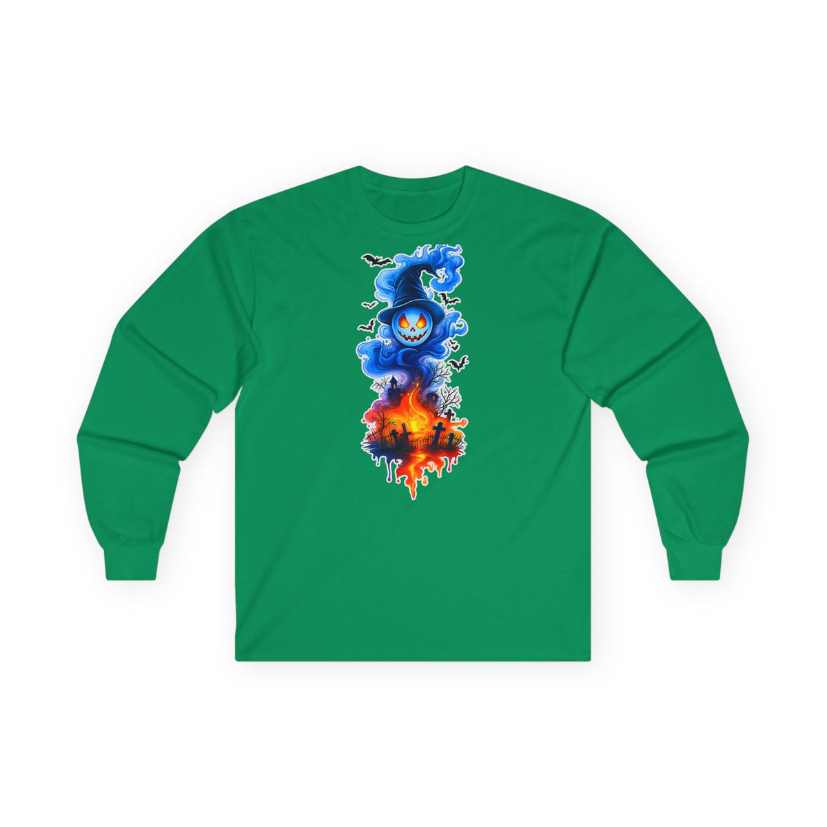 Ghost Flame Long Sleeve Tee — Spooky Blue Spirit Graphic