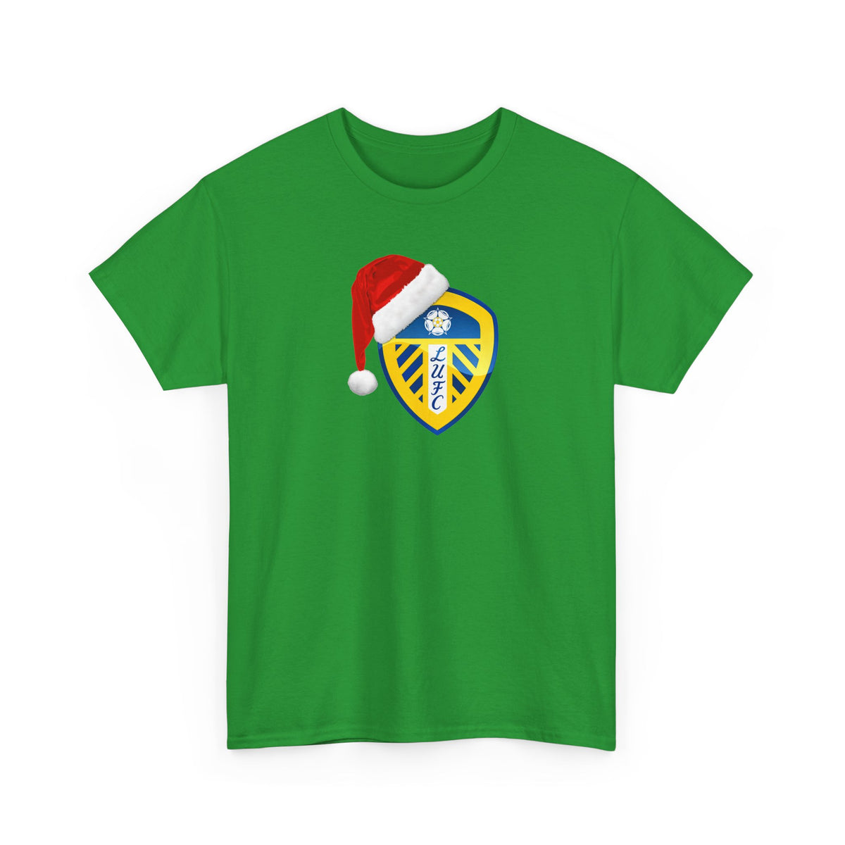 Leeds United Christmas Crest T-Shirt — Santa Hat Soccer Tee
