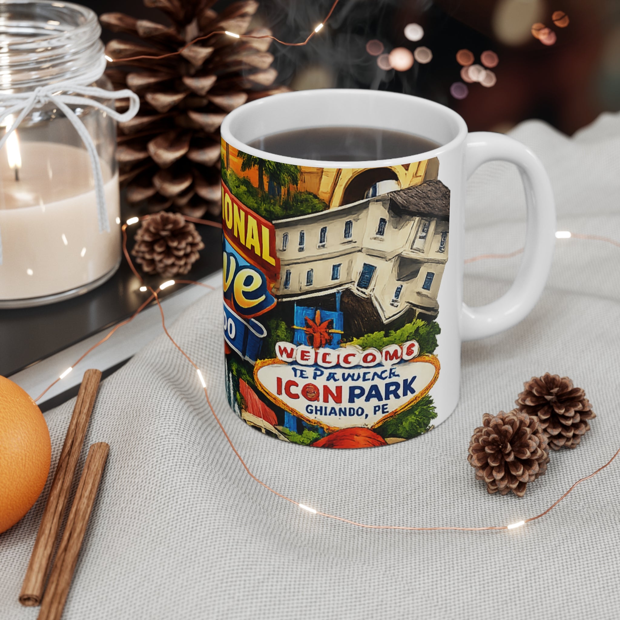 Orlando International Drive Souvenir Mug — Universal Globe & Theme Park Icons, 11oz/15oz