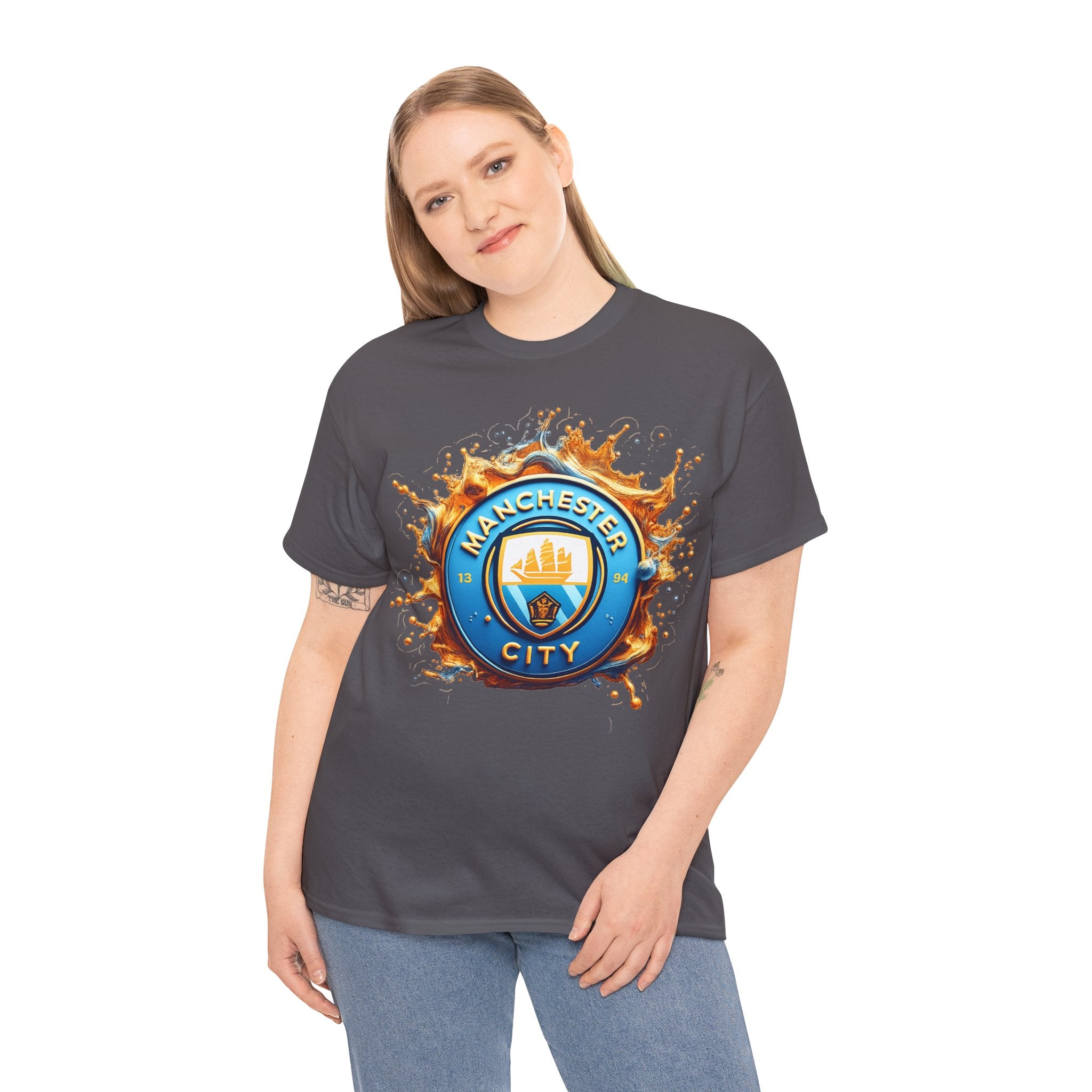 Manchester City Inspired Splash Logo Cotton T-Shirt
