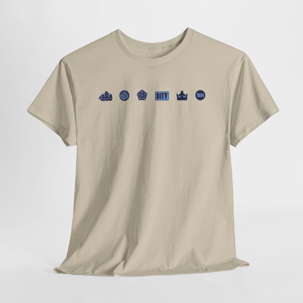 Manchester City Minimal City Icons Tee — Navy Skyline Icons Chest Print