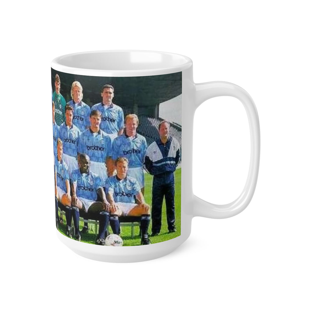 Manchester City 1990/91 Team Photo Coffee Mug — Vintage Soccer Squad Ceramic Mug (11oz & 15oz)