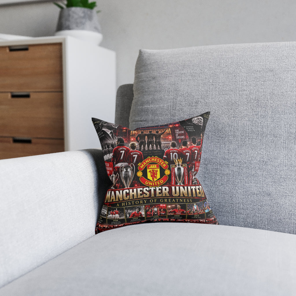 Manchester United Square Pillow — A History of Greatness Fan Cushion