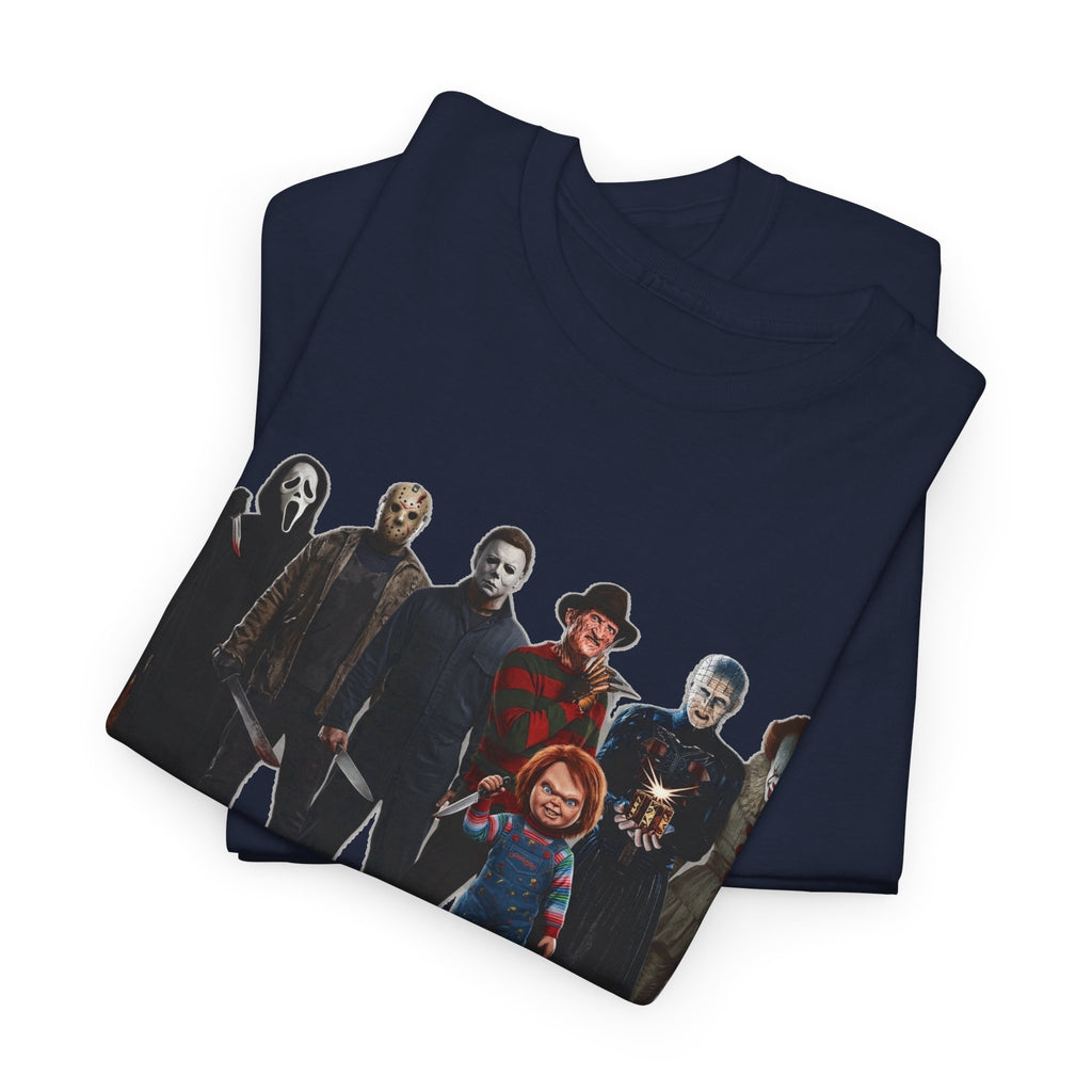 Horror Icons Collage T‑Shirt — Retro Movie Villains Graphic Tee