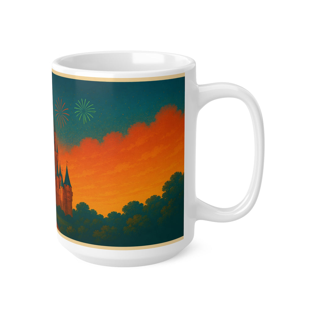 Castle Sunset Coffee Mug — Fairytale Castle with Fireworks Ceramic Mug (11oz & 15oz)